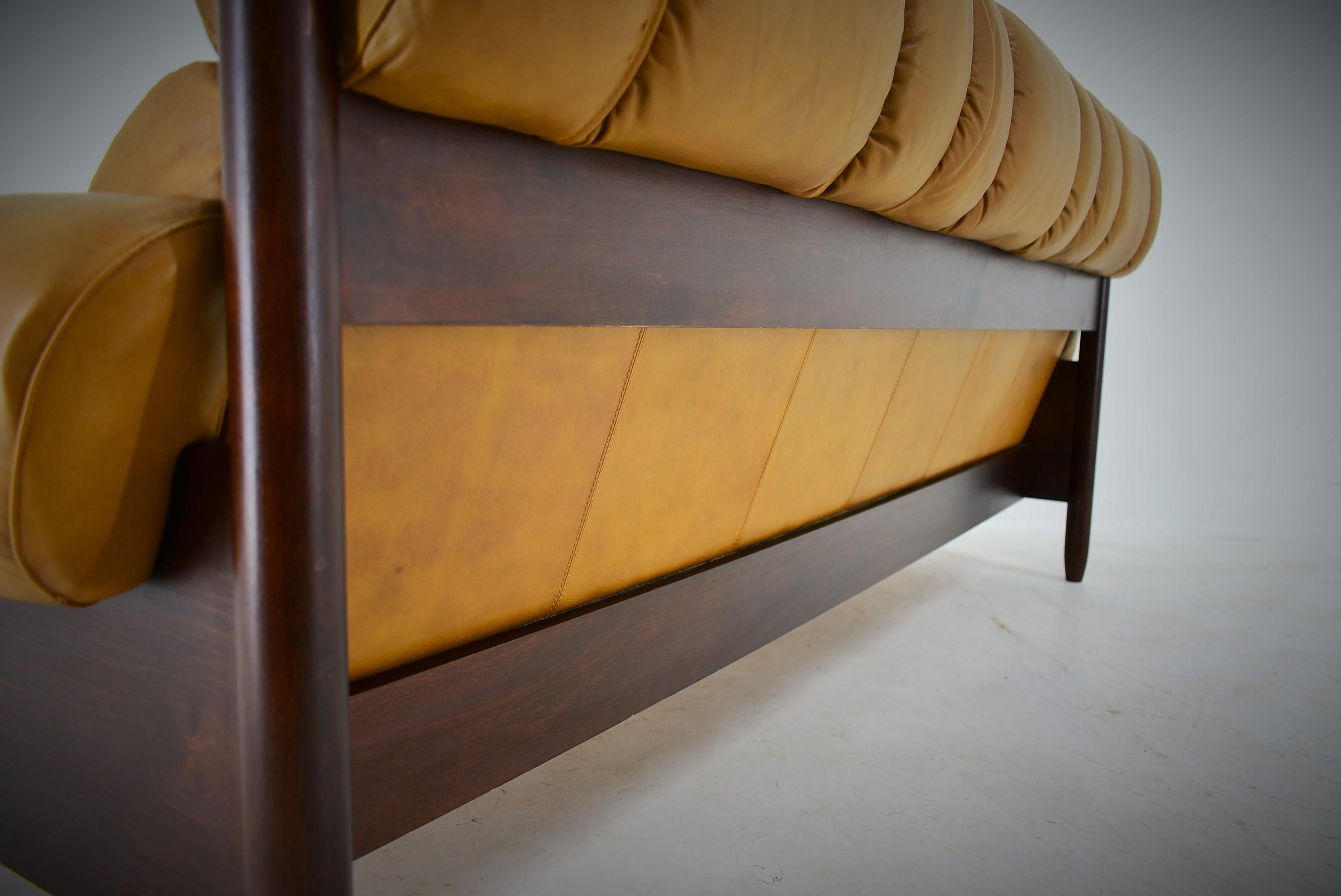 1960s Three-Seat Leather Sofa, Czechoslovakia 13