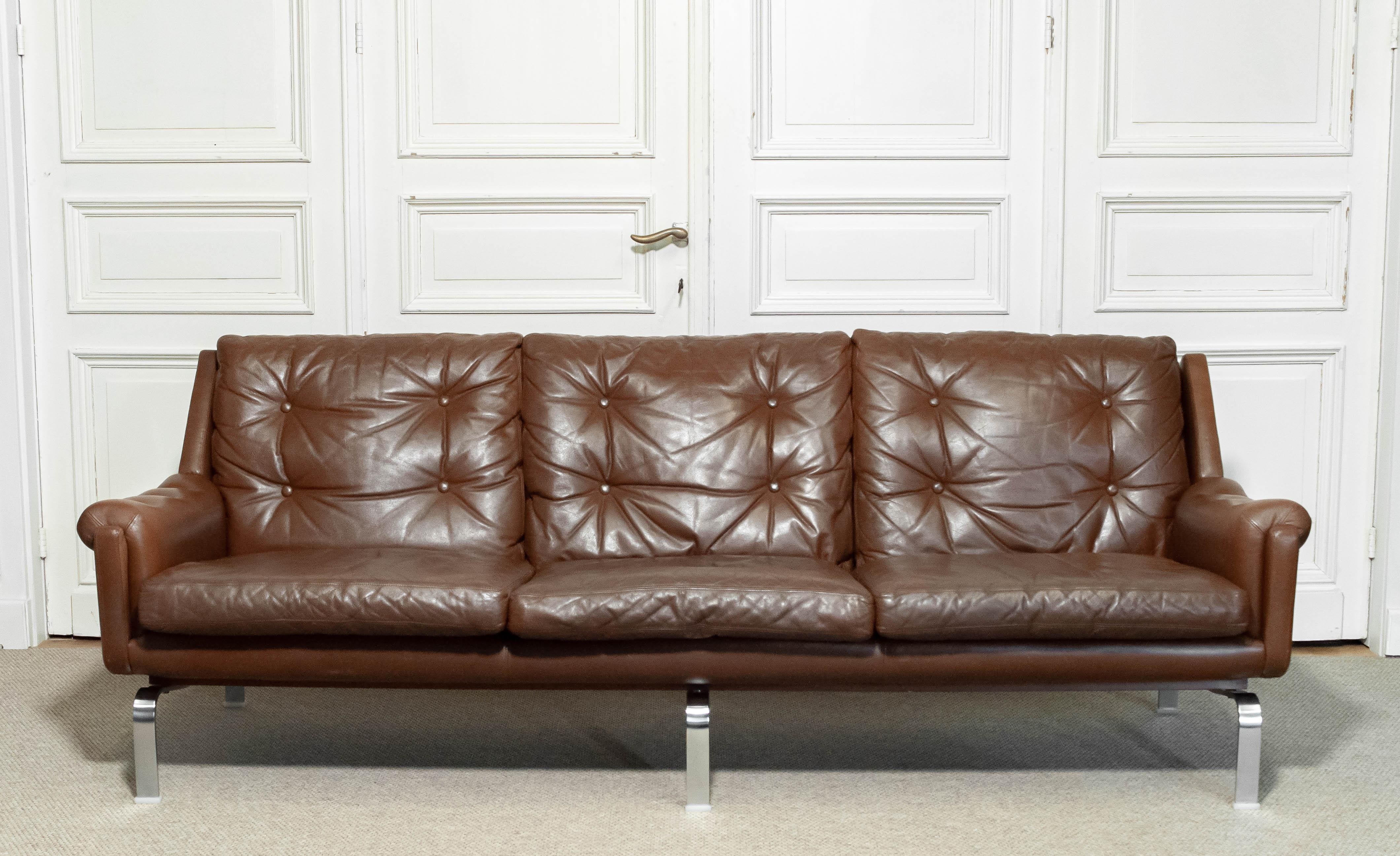 Leather 1960s three-seater sofa by OPE Möbler, Sweden For Sale