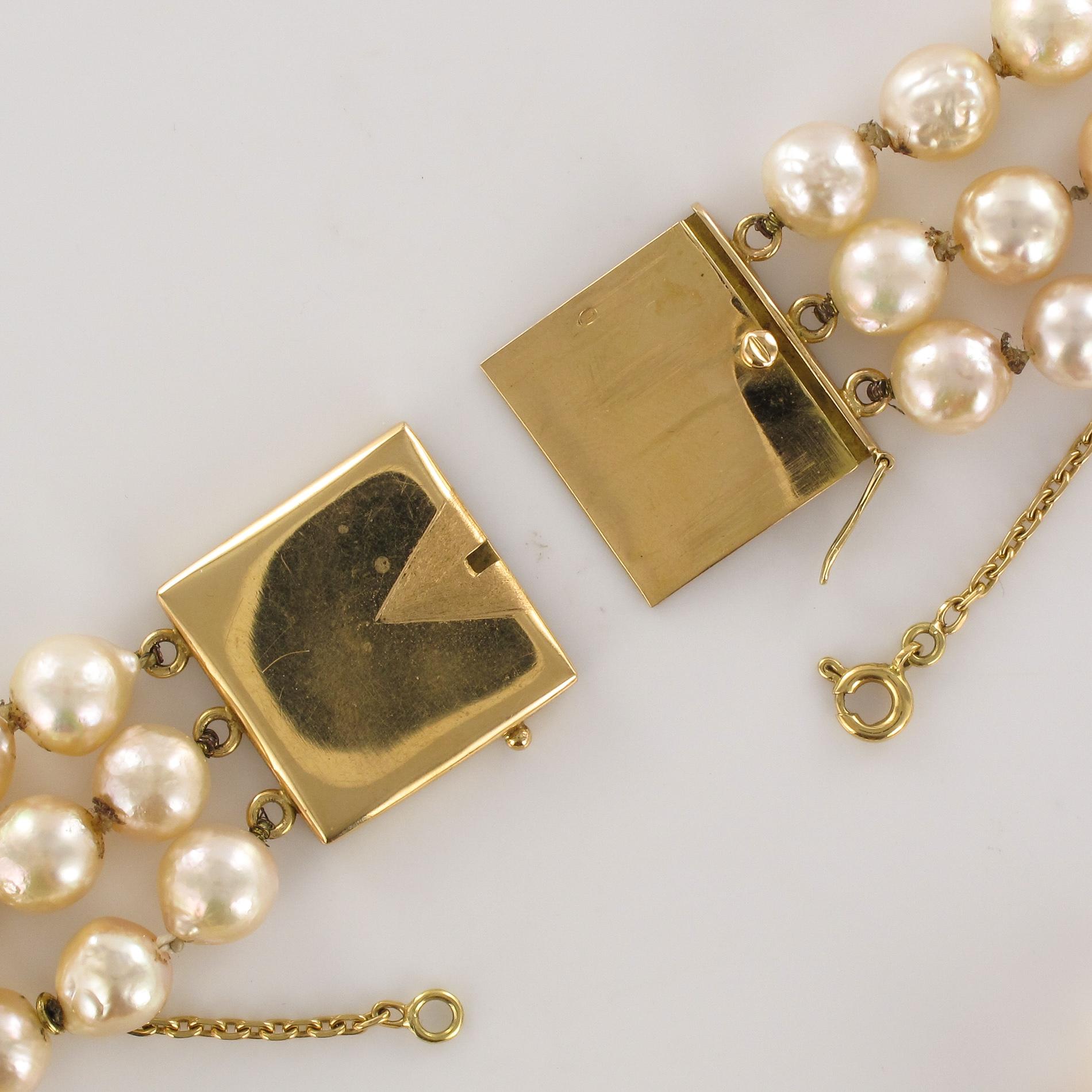 1960s Three-Strand Baroque Cultured Pearl Necklace 2