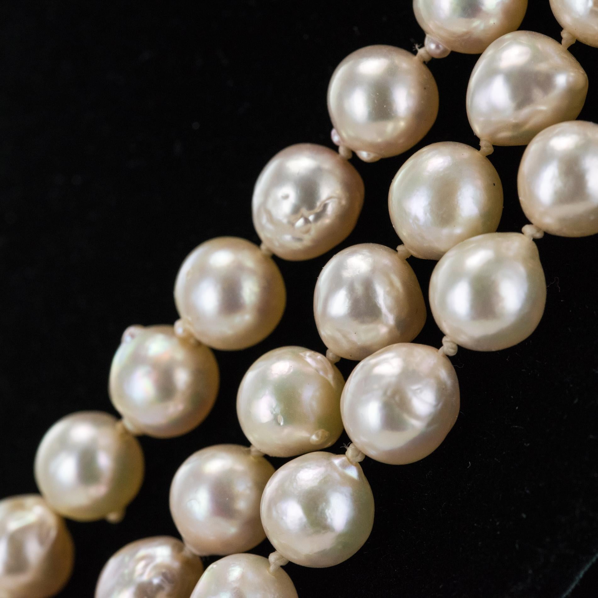 1960s Three-Strand Baroque Cultured Pearl Necklace 4