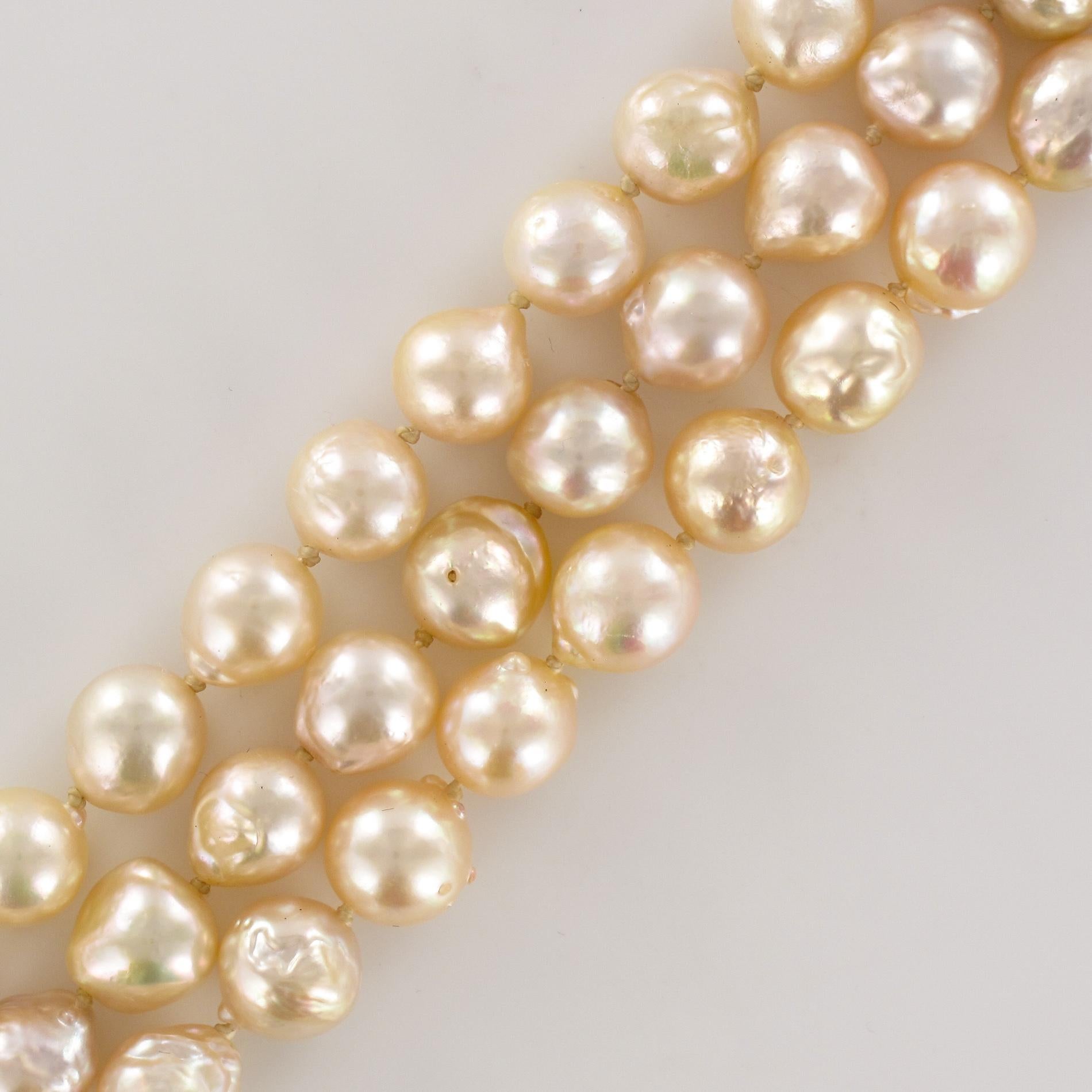 Women's 1960s Three-Strand Baroque Cultured Pearl Necklace