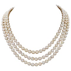 1960s Three-Strand Baroque Cultured Pearl Necklace