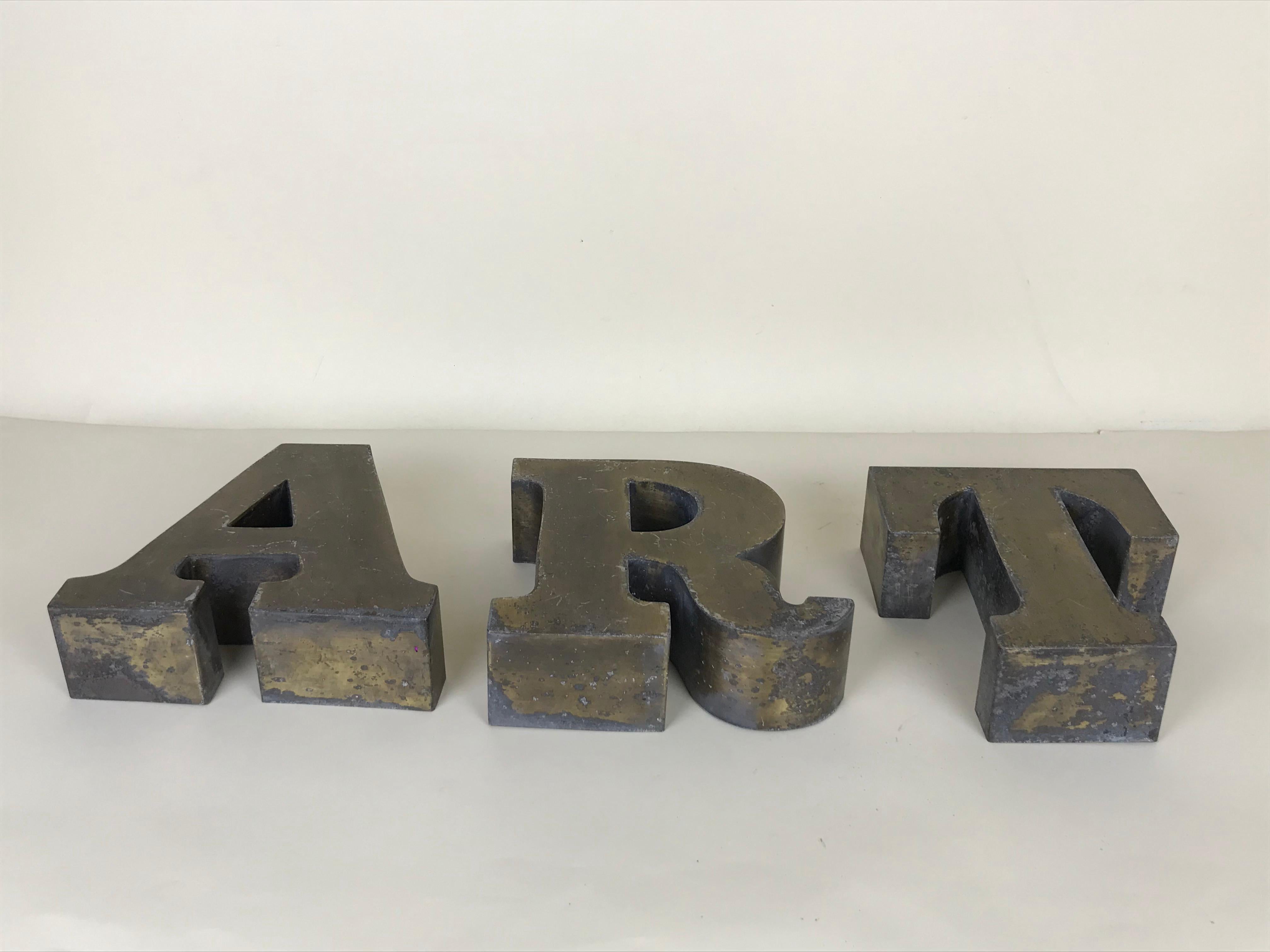 1960s Three Vintage Italian Uppercase Letters ART in Brass In Good Condition In Milan, IT