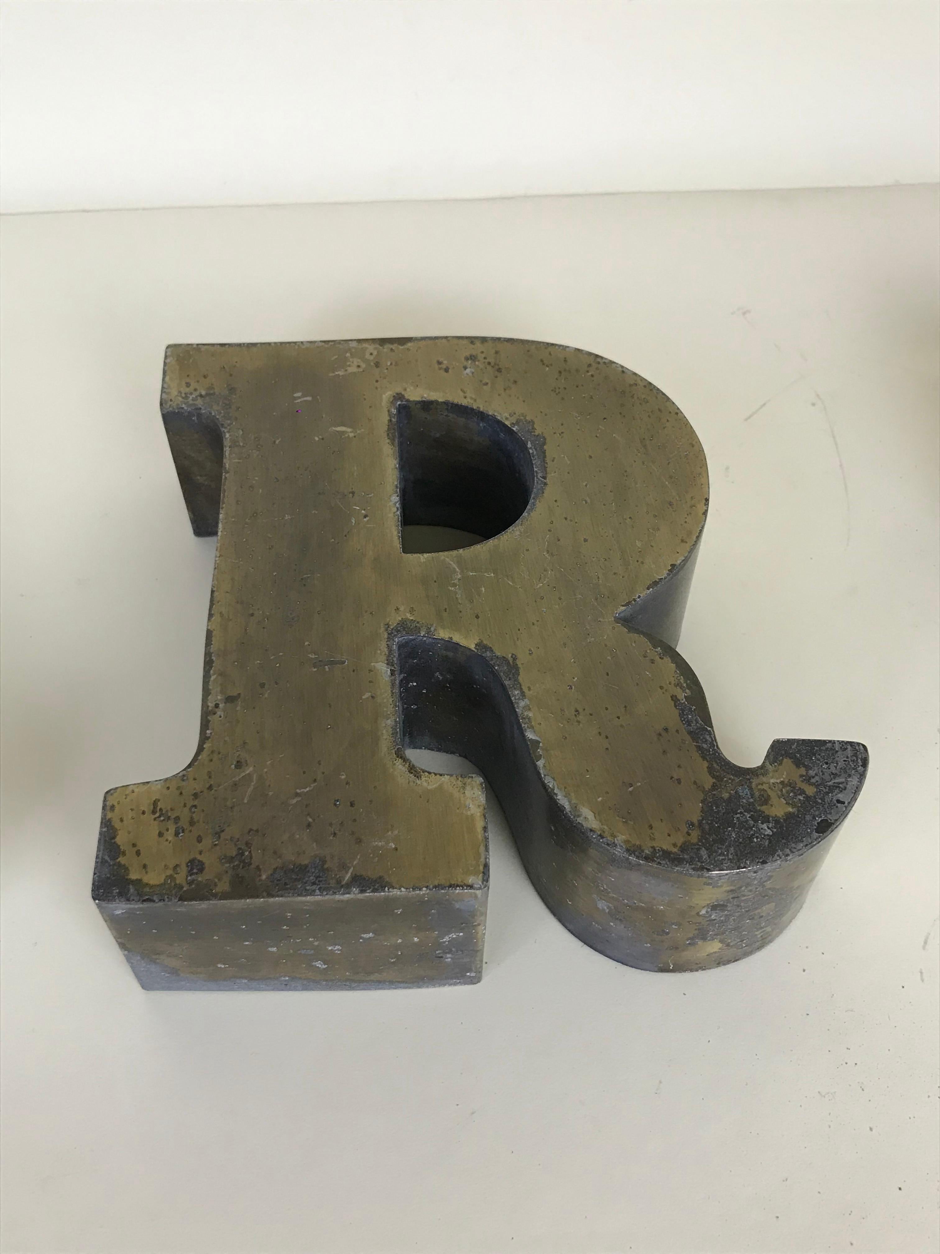 1960s Three Vintage Italian Uppercase Letters ART in Brass 4