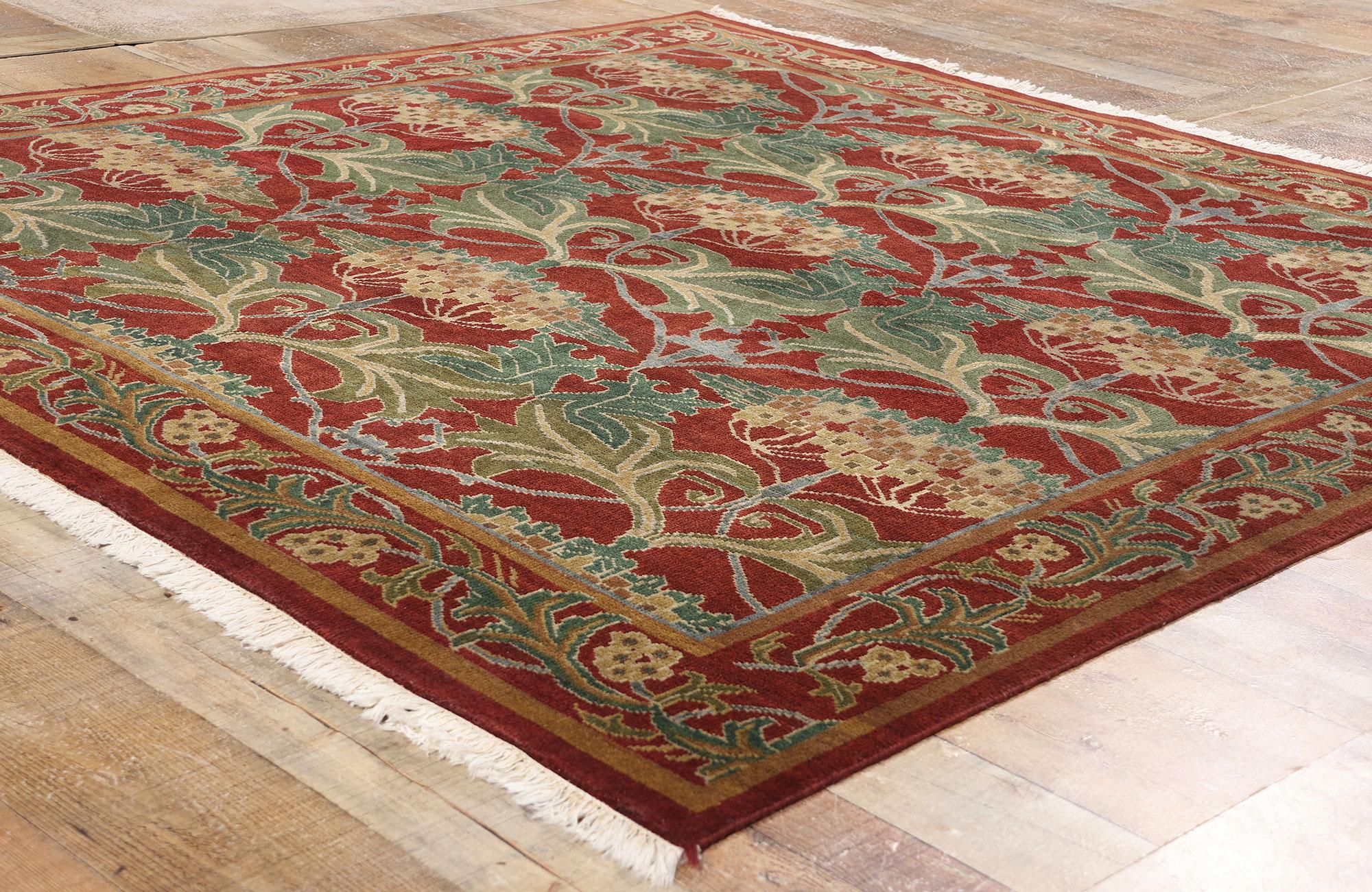 Art Nouveau 1960's Tibetan Arts & Crafts Style Square Carpet Inspired by William Morris For Sale