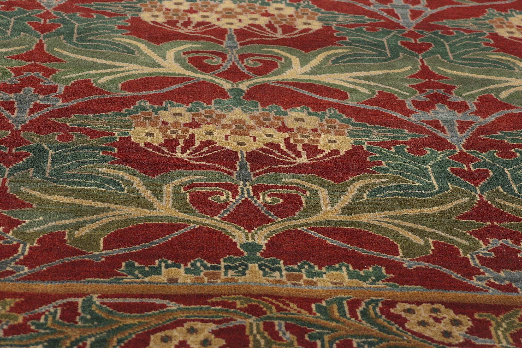 1960's Tibetan Arts & Crafts Style Square Carpet Inspired by William Morris In Good Condition For Sale In Dallas, TX