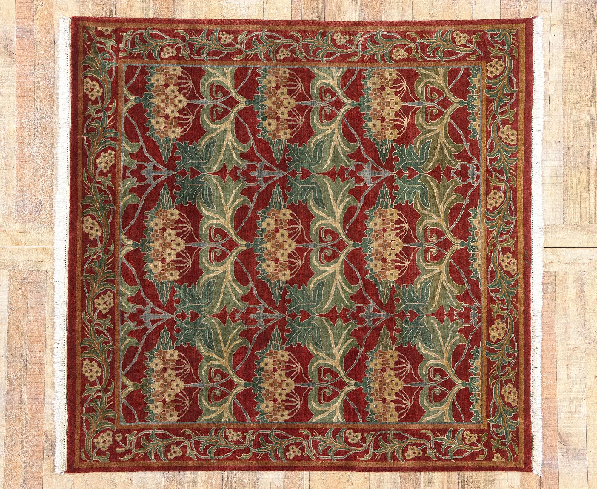 1960's Tibetan Arts & Crafts Style Square Carpet Inspired by William Morris For Sale 1