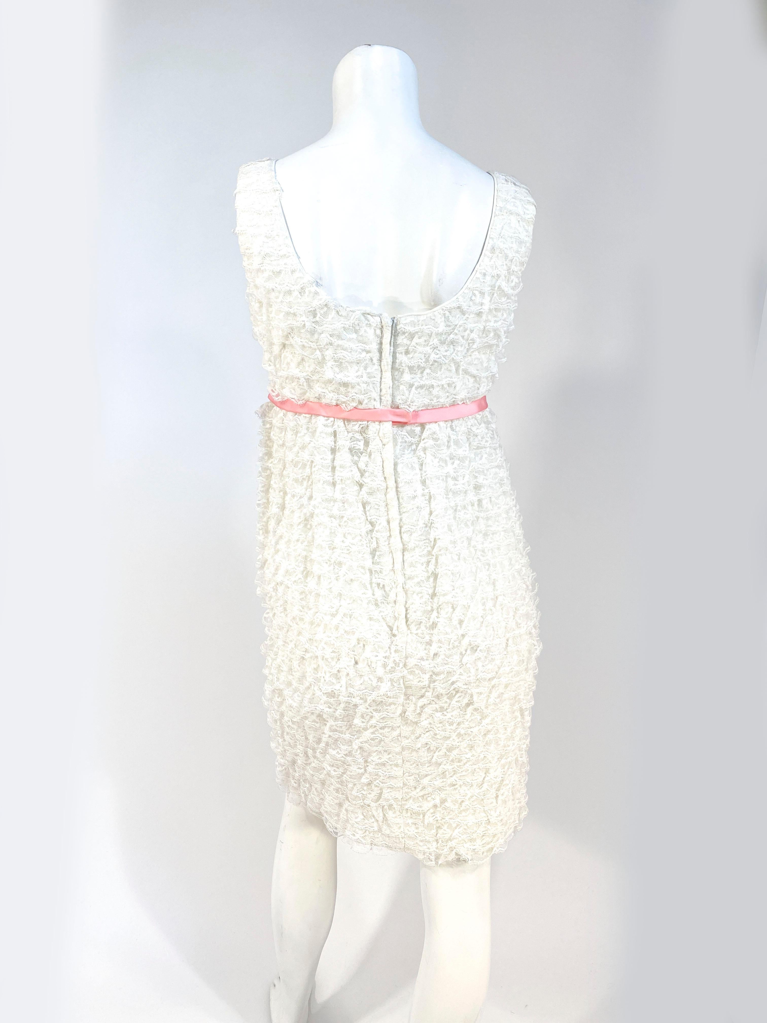 1960s Tiered Lace Party Dress with Pink Piping  In Good Condition In San Francisco, CA