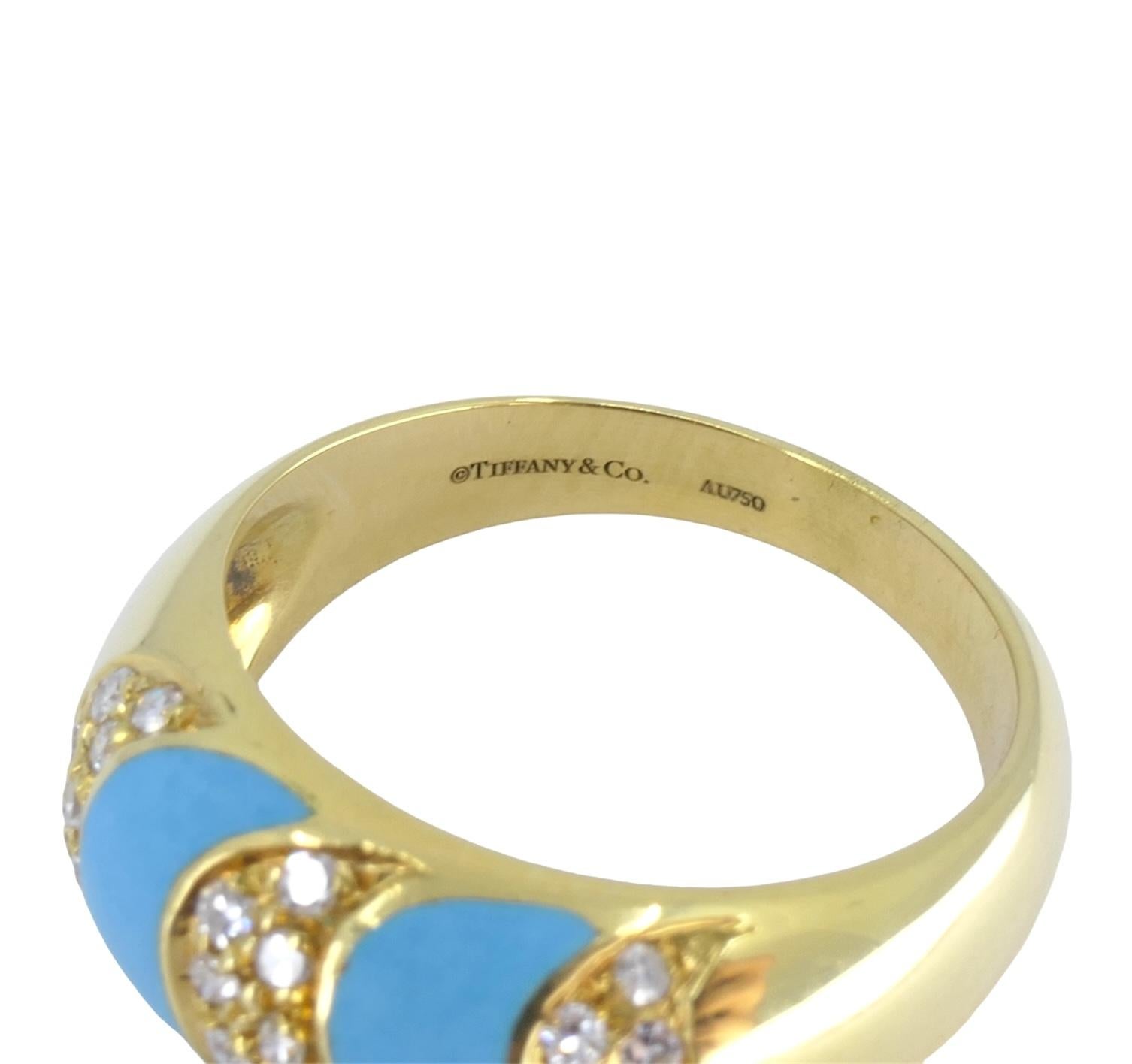 1960s Tiffany & Co. 18k Gold Turquoise Diamond Ring In Excellent Condition For Sale In Beverly Hills, CA