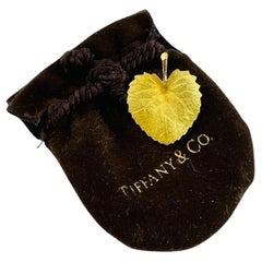 1960's Tiffany & Co. 18K Yellow Gold Aspen Leaf Brooch Pin w pouch #15449