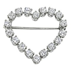 1960s Tiffany & Co 2.00ct Diamond Platinum Heart Pin