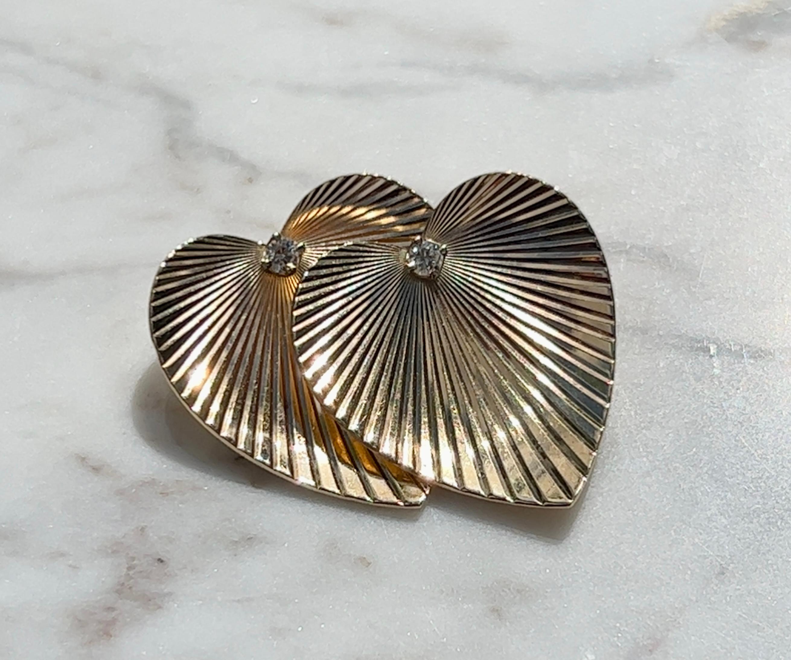 Women's or Men's 1960s Tiffany & Co. Diamond Heart Pin in 14 Karat Gold