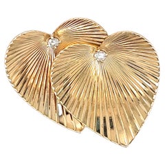 Vintage 1960s Tiffany & Co. Diamond Heart Pin in 14 Karat Gold