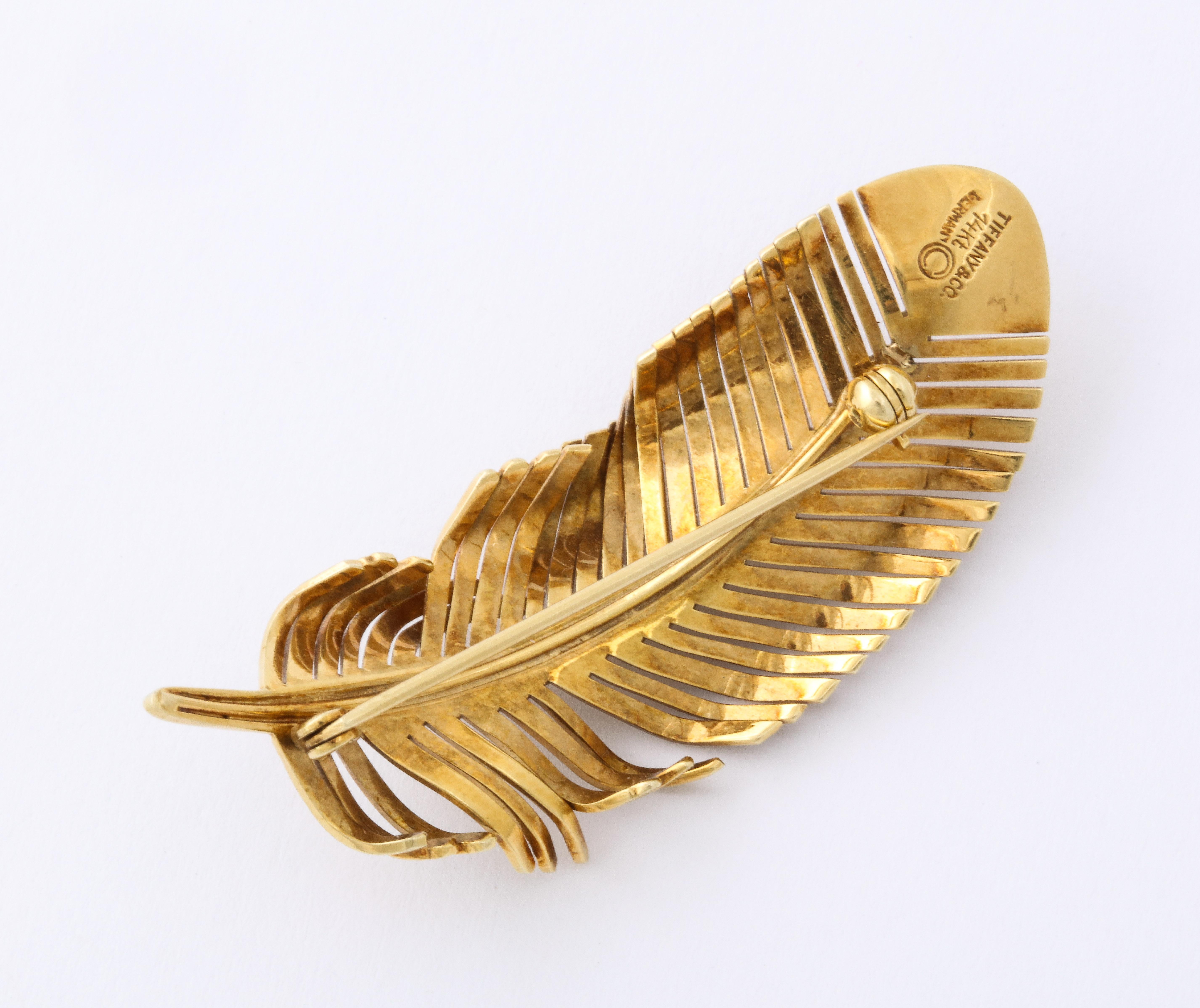 1960s Tiffany & Co. Gold Feather Ear Clips and Brooch 3