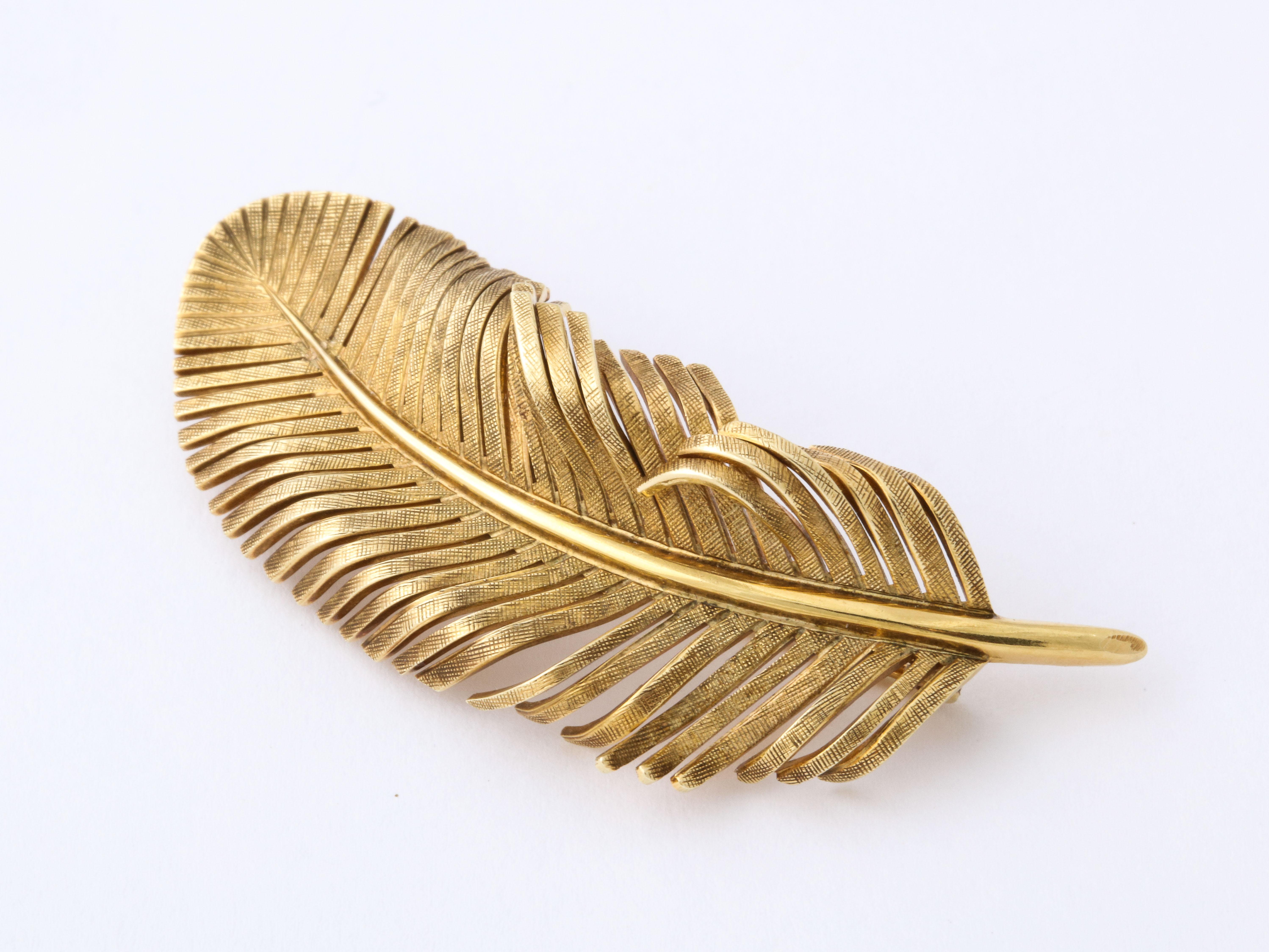 gold feather brooch
