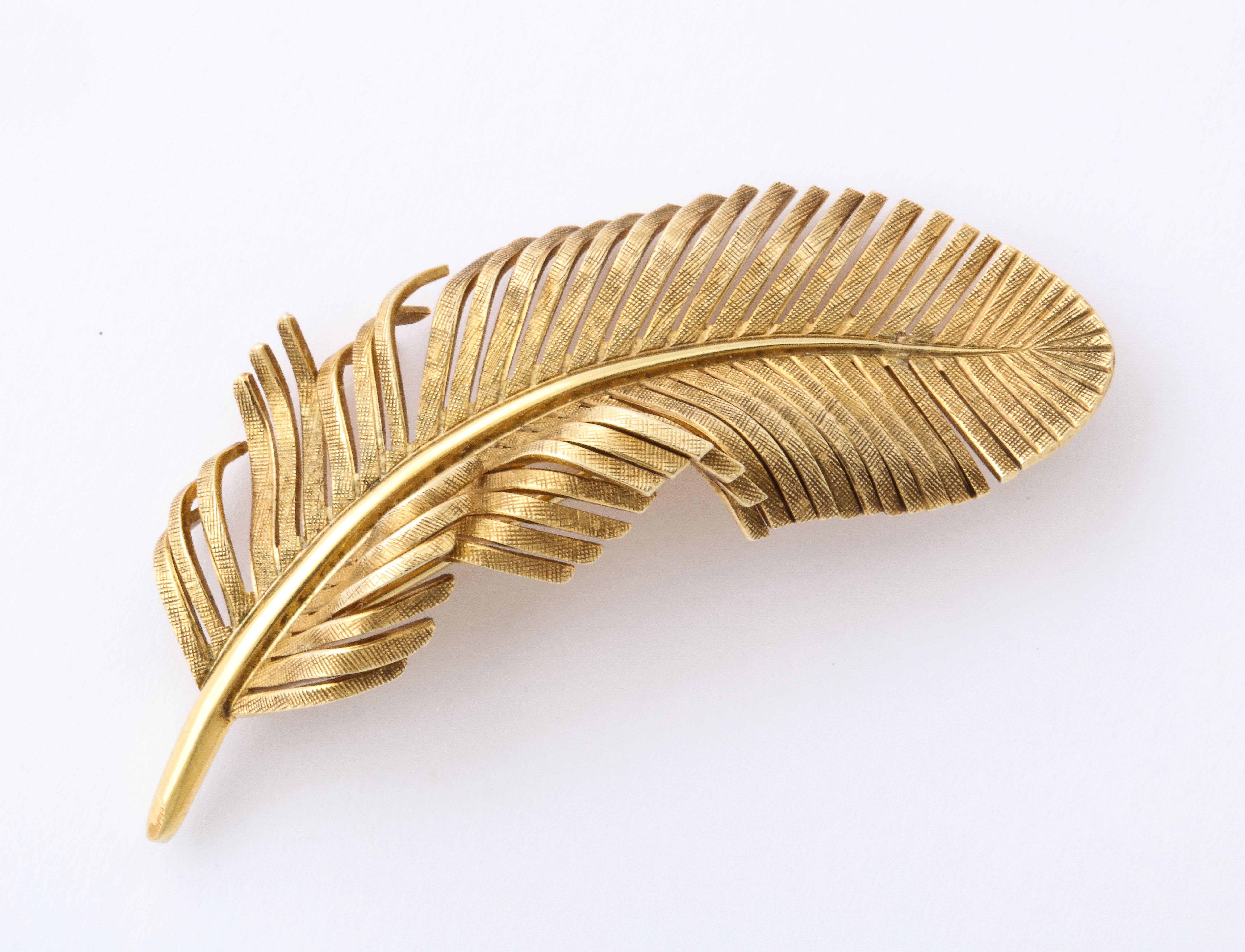 1960s Tiffany & Co. Gold Feather Ear Clips and Brooch 1