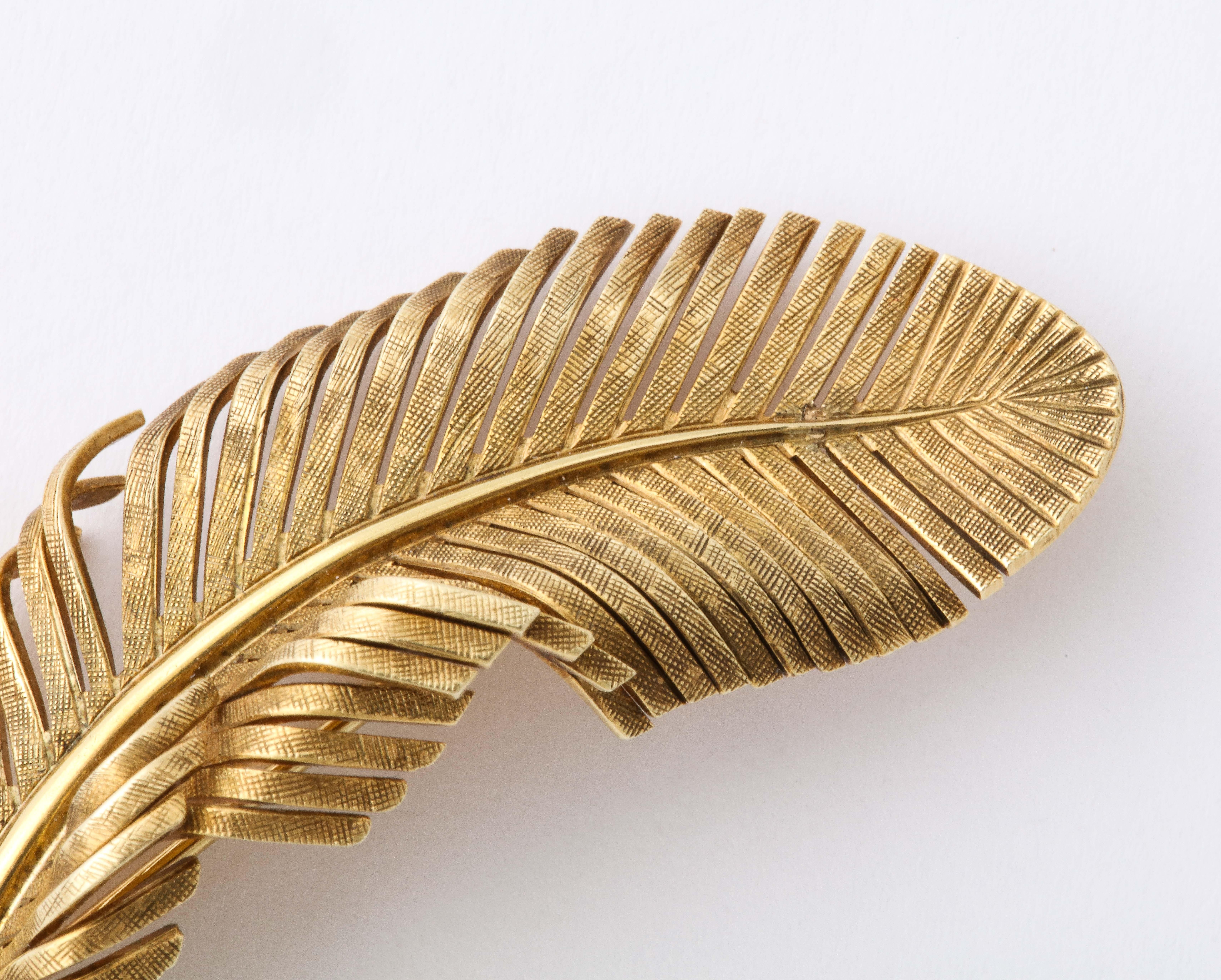 1960s Tiffany & Co. Gold Feather Ear Clips and Brooch 2