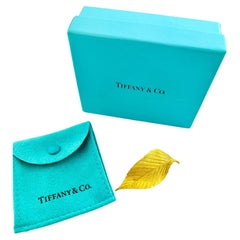 1960's Tiffany & Co. McTeigue 18K Yellow Gold Beech Leaf Pin box  #15433