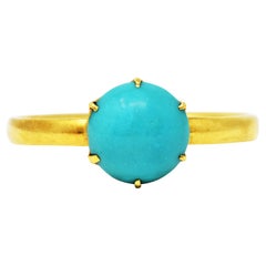Retro 1960's Tiffany & Co. Turquoise 18 Karat Gold Solitaire Ring