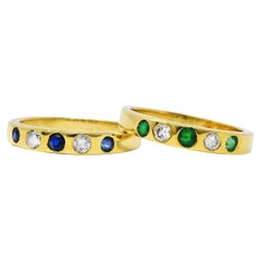 1960's Tiffany Emerald Sapphire Diamond 18 Karat Gold Stacking Band Rings