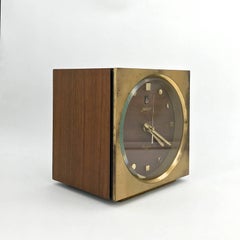 1960s Tiger Tenaka Japanese Table Clock in Walnut Glass Brass Vintage