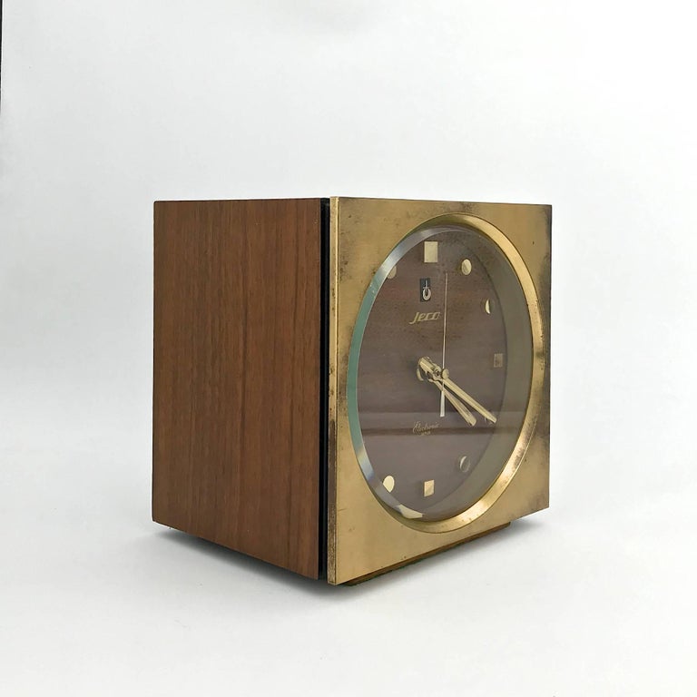 1960s Tiger Tenaka Japanese Table Clock in Walnut Glass and Brass For