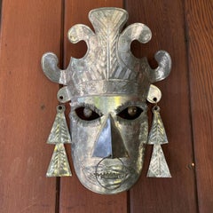 1960s Tin Mexican Folk Art Mask Vintage Mid-Century Face w/ Nose Ring