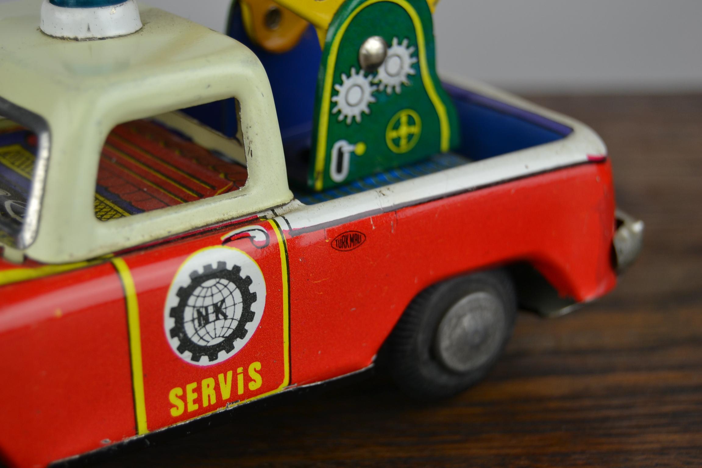 Mid-Century Modern 1960s Tin Toy Servis Pick Up truck with ladder by Nekur,  Ne-Kur , Turkey  For Sale