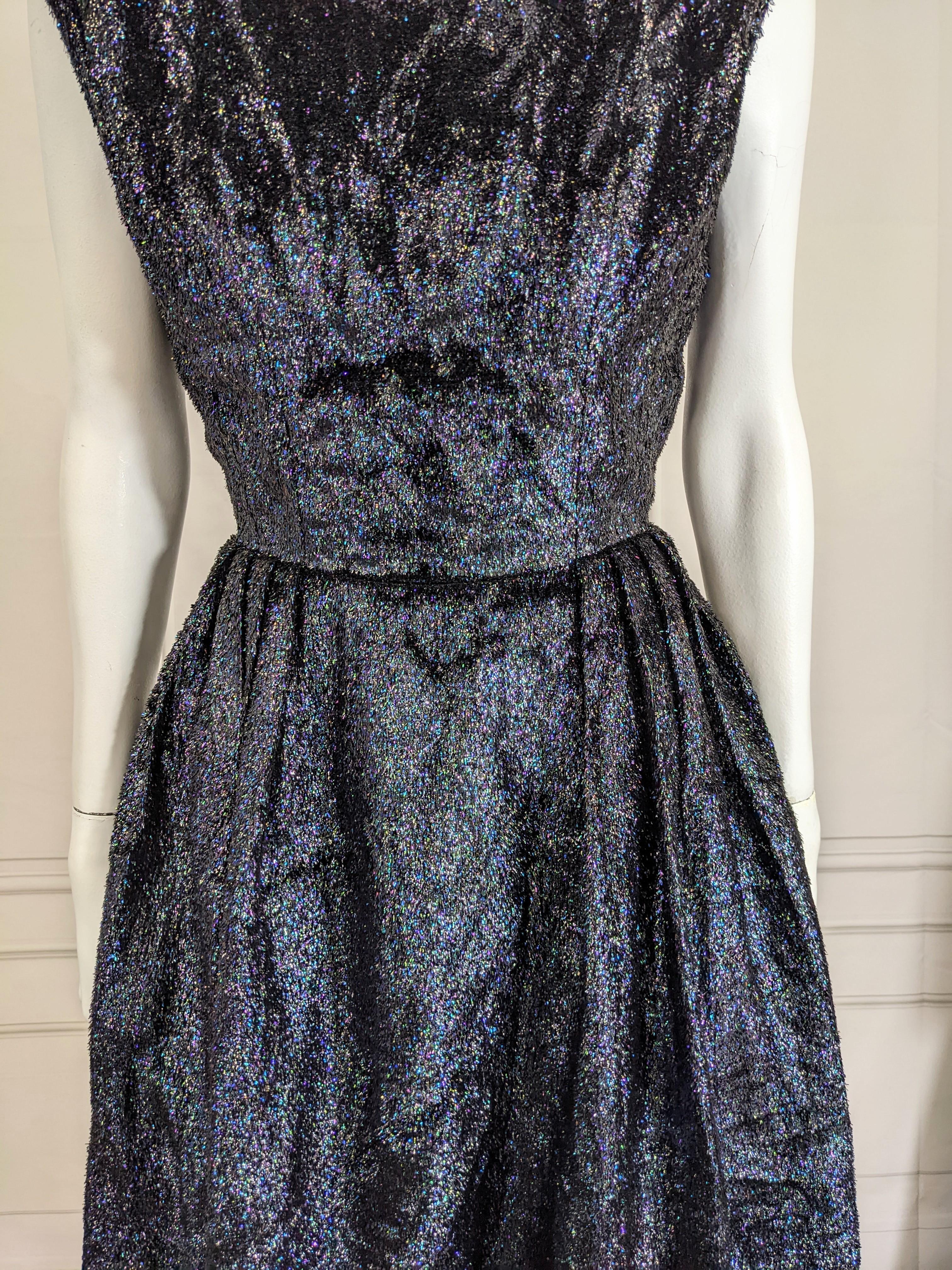 Black 1960's Tinsel Velvet Cocktail Dress For Sale