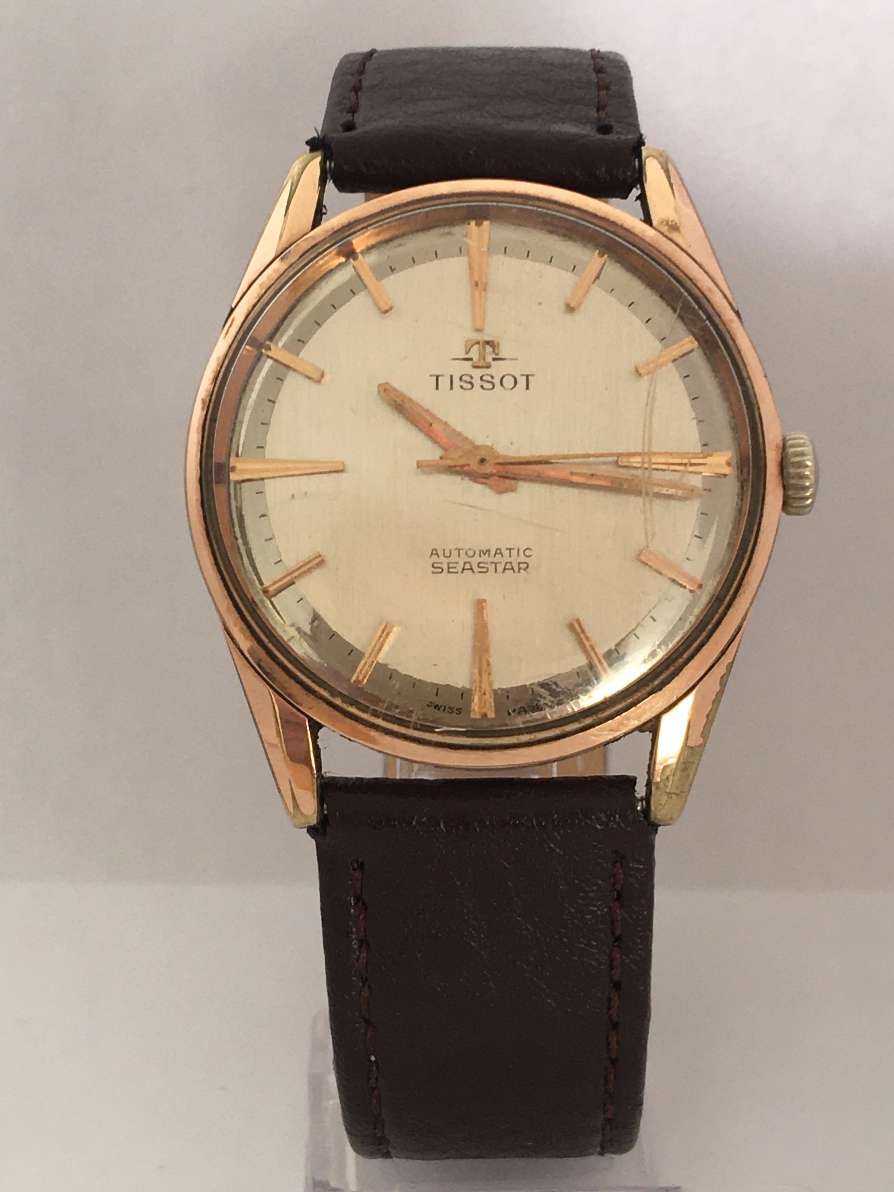 This beautiful vintage mechanical Swiss Watch is in good working conditionand it is ticking well. It has some signs of wear and ageing with the gold plated case has some tarnished as well as the winder. Visible scratches on the glass as shown.