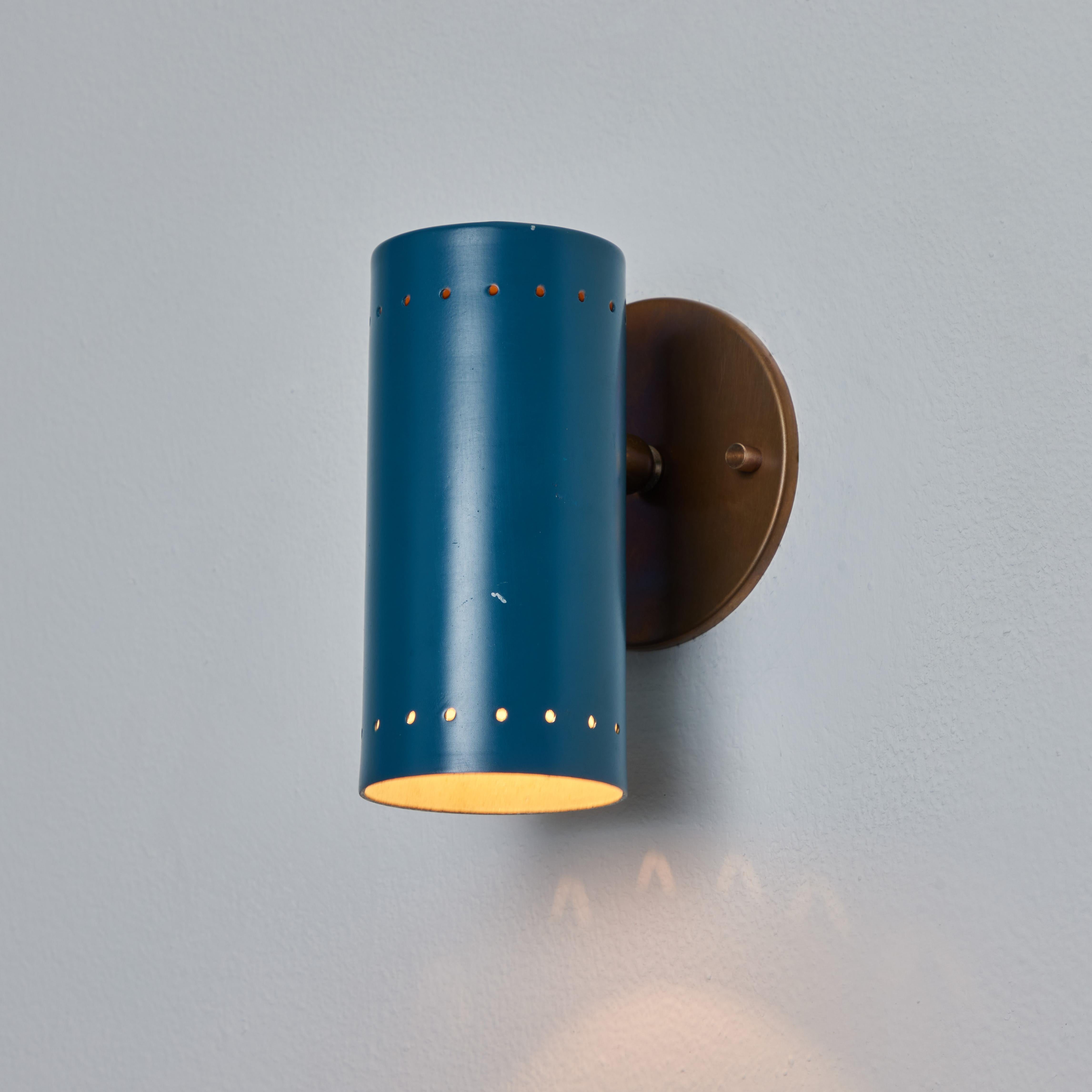 1960s Tito Agnoli Blue Perforated Metal and Brass Articulating Sconce for O-Luce For Sale 3