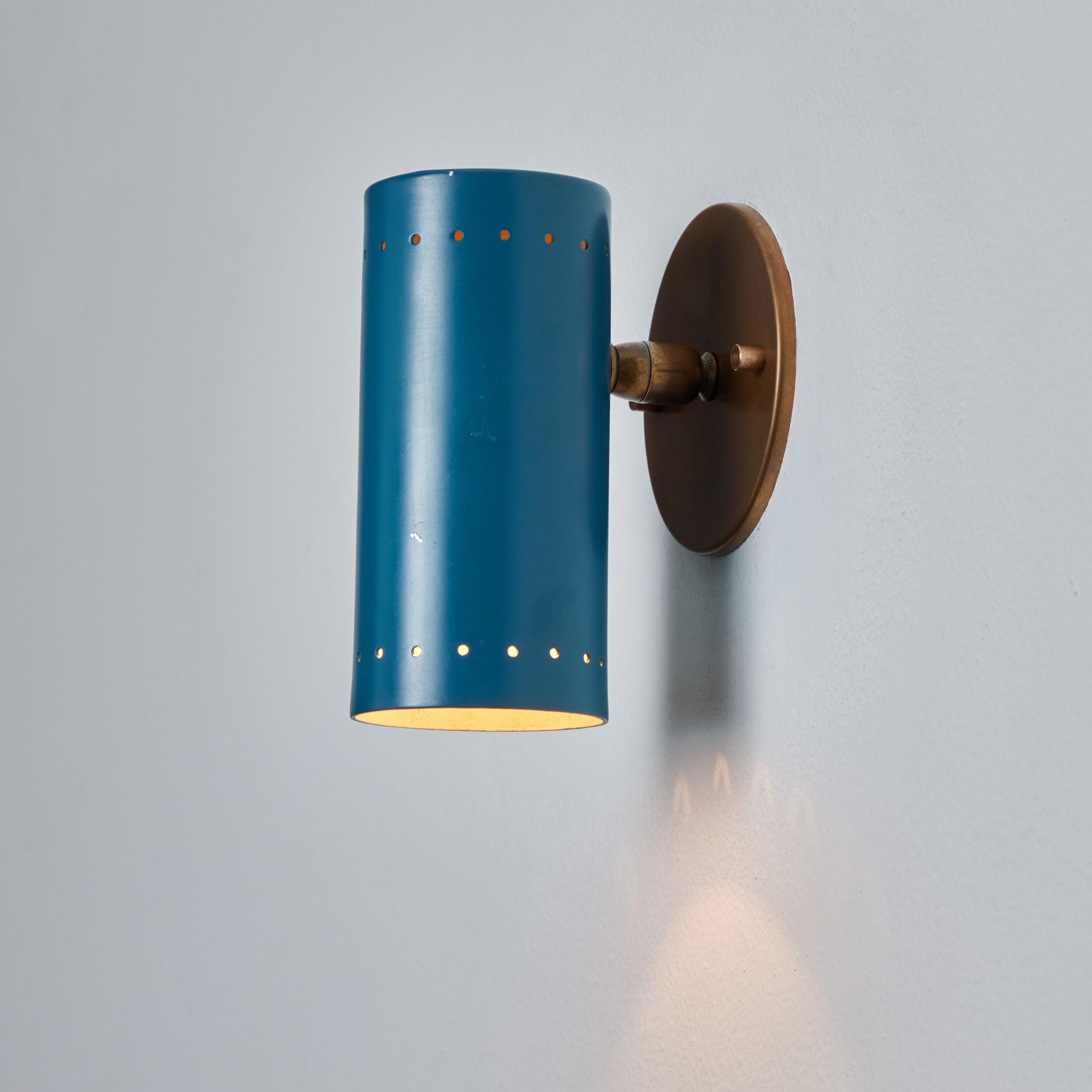1960s Tito Agnoli Blue Perforated Metal and Brass Articulating Sconce for O-Luce For Sale 4