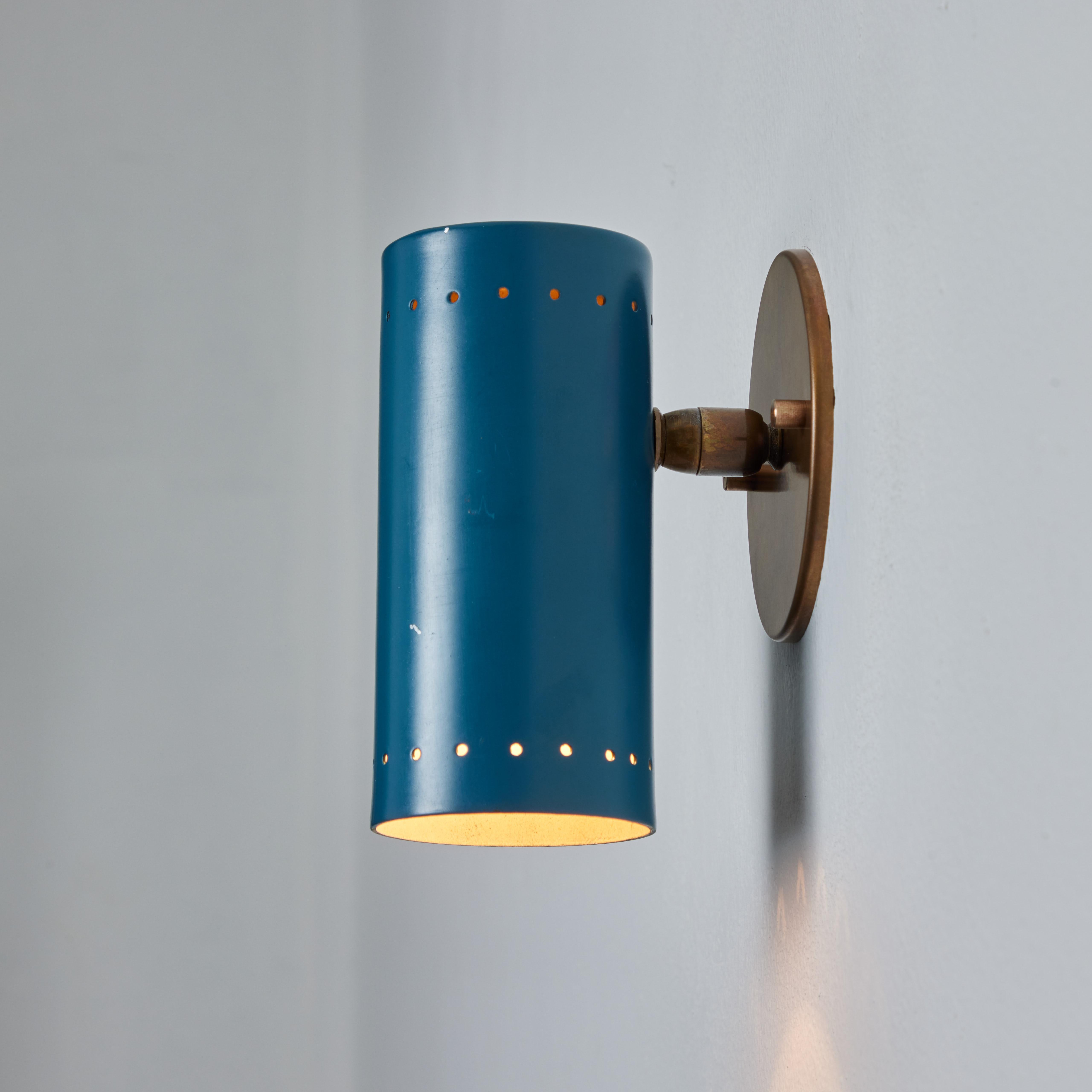 1960s Tito Agnoli Blue Perforated Metal and Brass Articulating Sconce for O-Luce For Sale 5