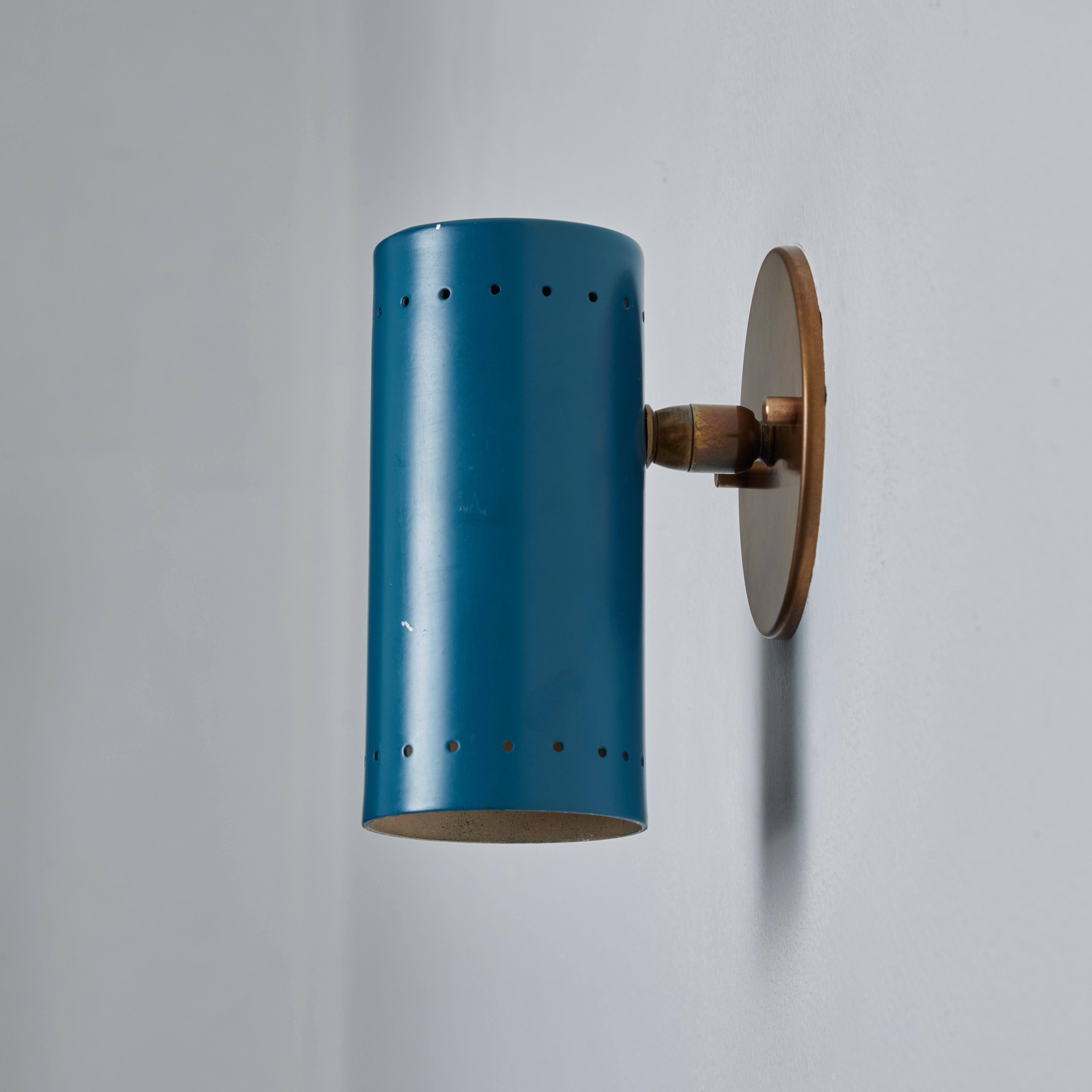 1960s Tito Agnoli Blue Perforated Metal and Brass Articulating Sconce for O-Luce For Sale 6
