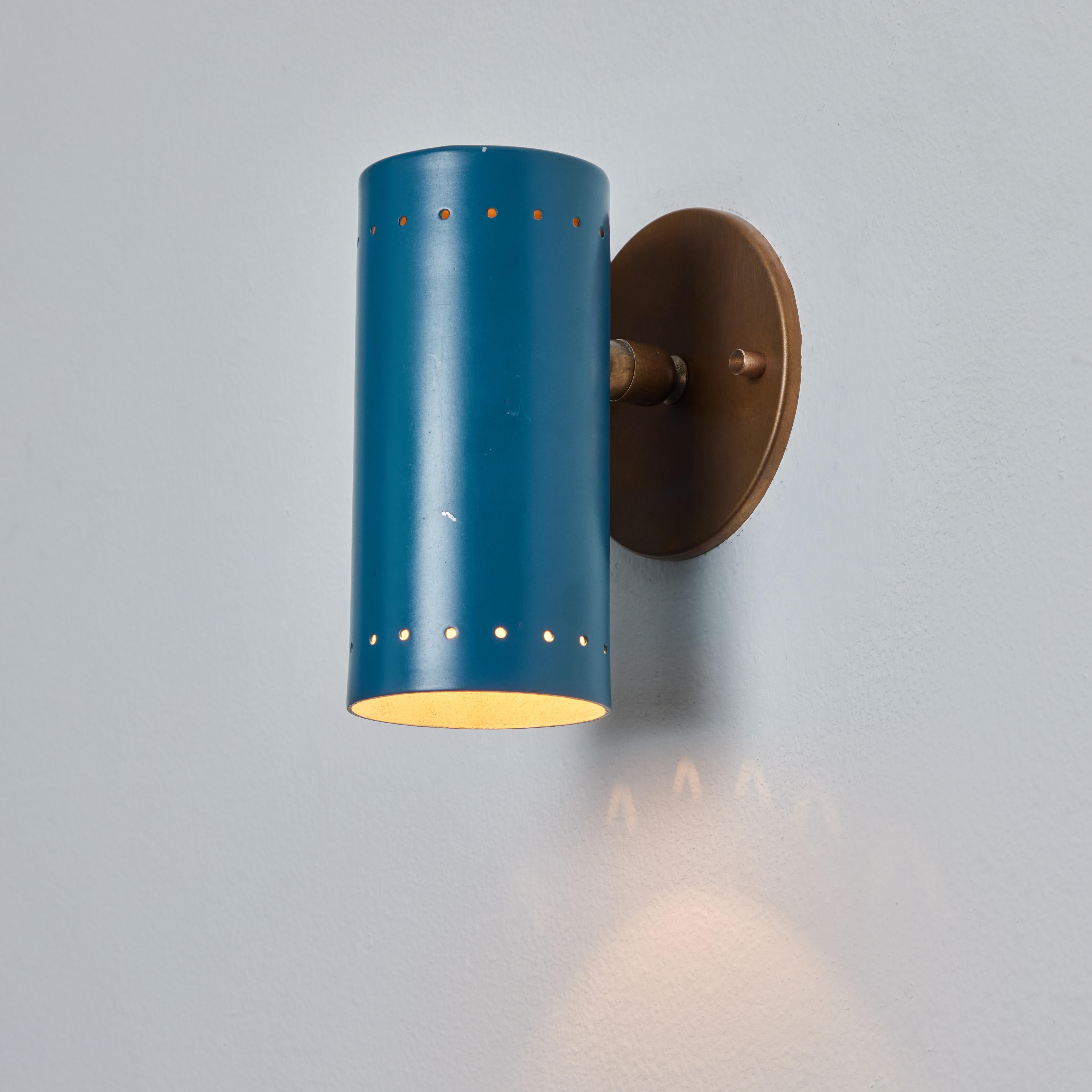 1960s Tito Agnoli Blue Perforated Metal and Brass Articulating Sconce for O-Luce For Sale 1