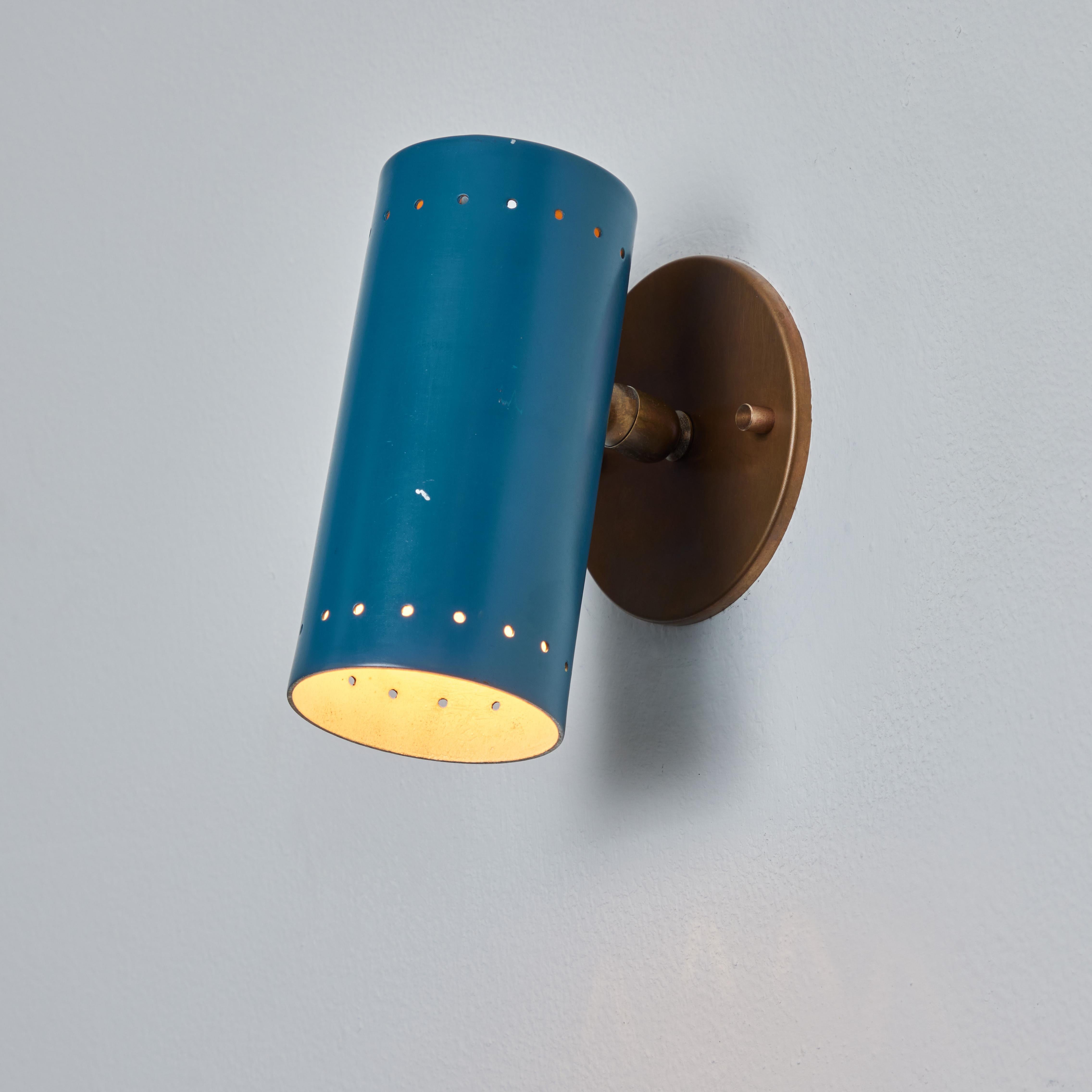 1960s Tito Agnoli Blue Perforated Metal and Brass Articulating Sconce for O-Luce For Sale 2