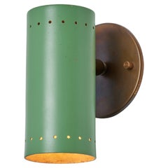 1960s Tito Agnoli Green Metal and Brass Articulating Sconce for O-Luce