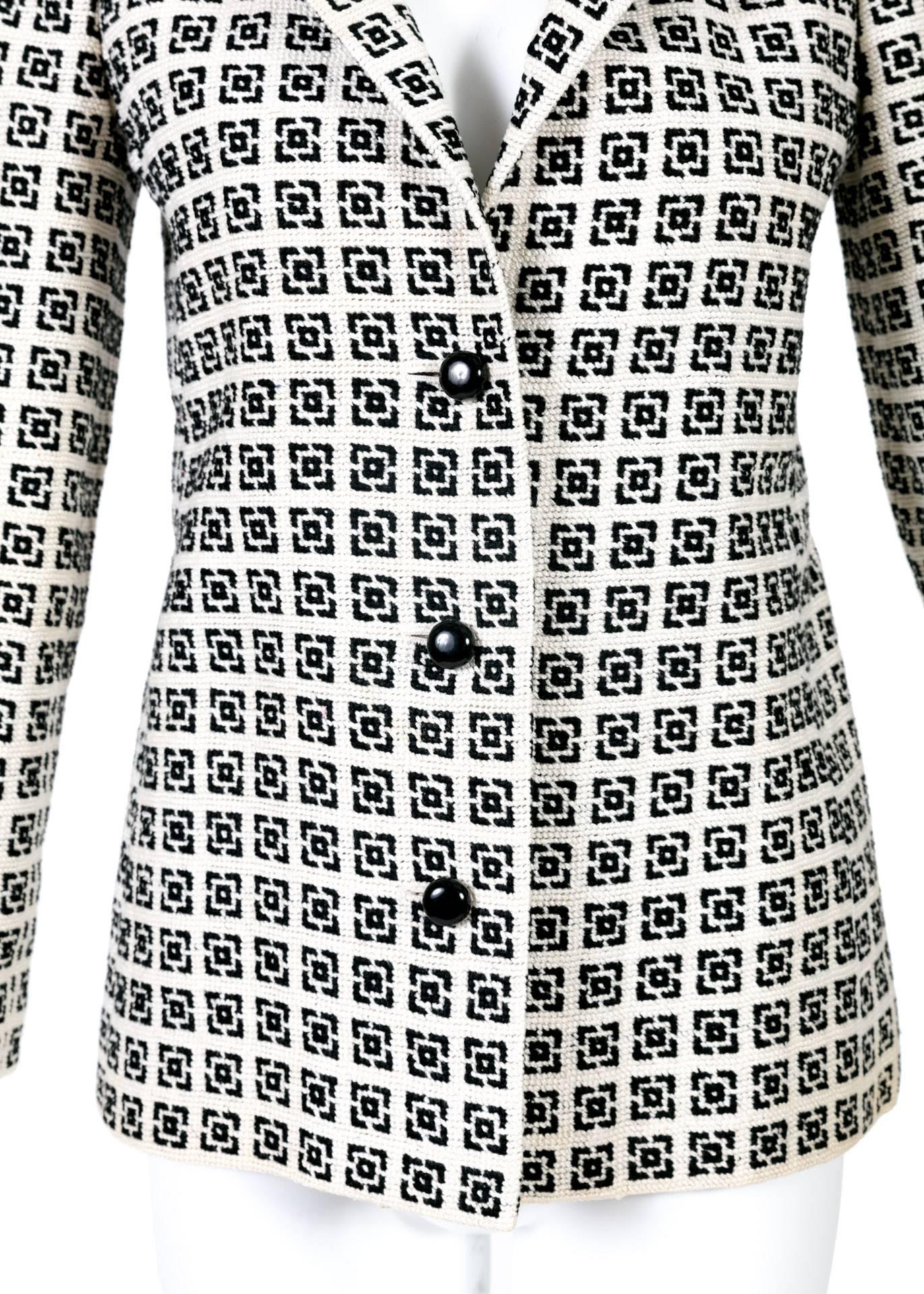 Women's 1960s Tiziani Couture by Karl Lagerfeld Black and Ivory Needlepoint Mod Jacket For Sale