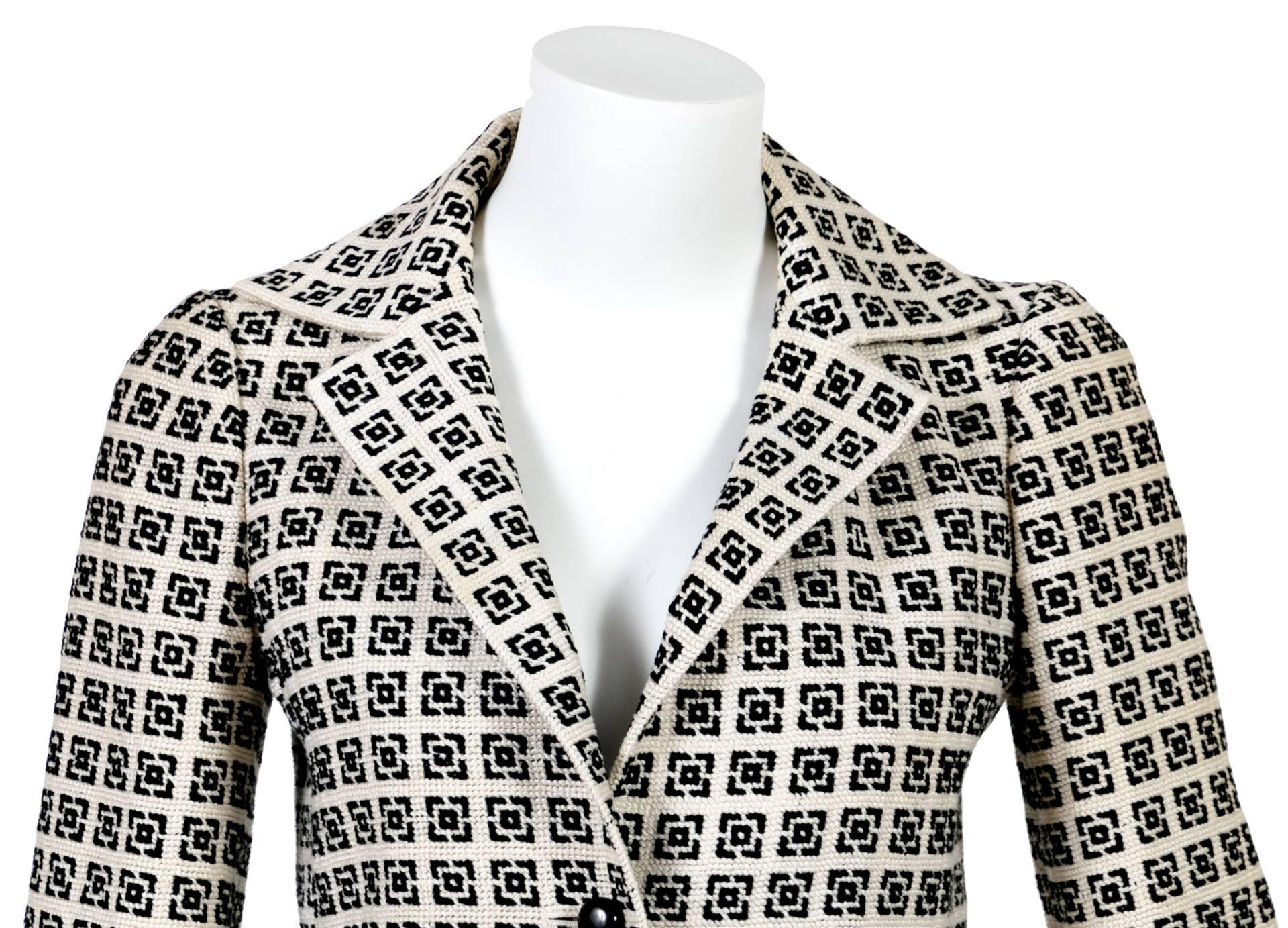 1960s Tiziani Couture by Karl Lagerfeld Black and Ivory Needlepoint Mod Jacket For Sale 1