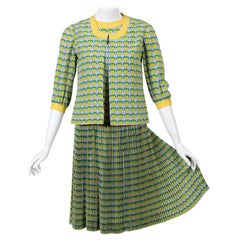 1960s Tiziani Couture by Karl Lagerfeld Lemon Silk Print Dress and Vest Set