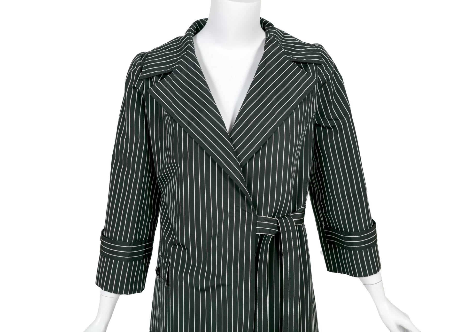 1960s Tiziani Roma by Karl Lagerfeld Black Striped Taffeta Wrap Coat In Excellent Condition In Boca Raton, FL