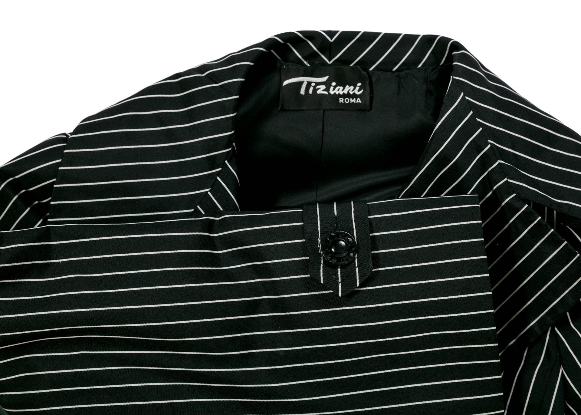 1960s Tiziani Roma by Karl Lagerfeld Black Striped Taffeta Wrap Coat 2
