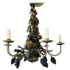 1960s Tole Chandelier with Fruit and Vine Motifs