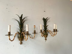1960s, Tole Palm Tree Sconces