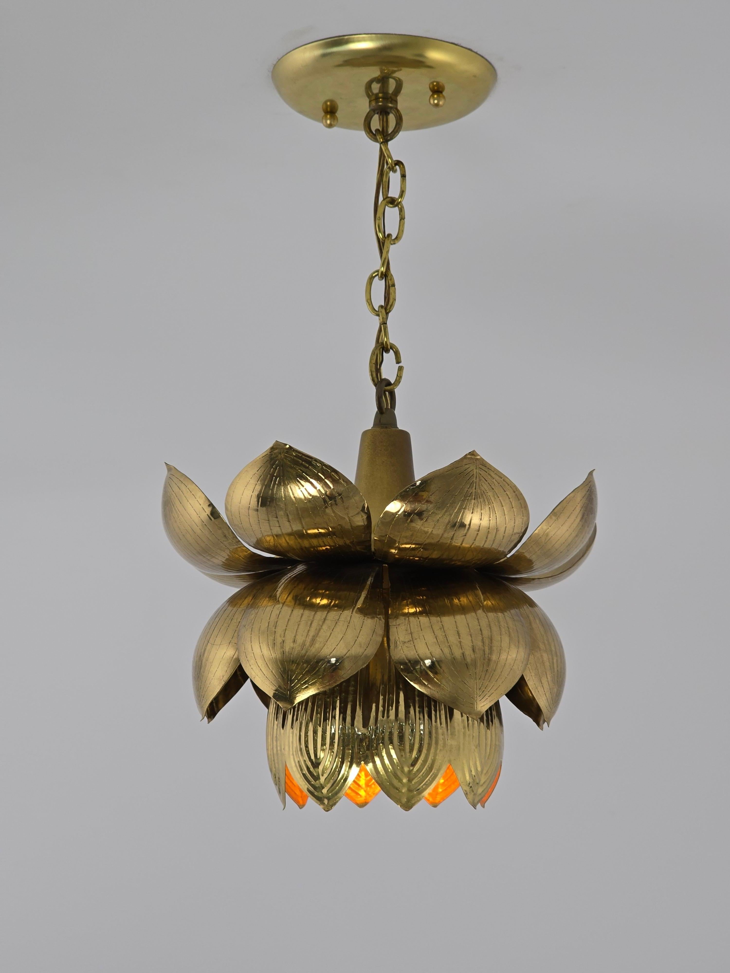 Mid-Century Modern 1960s Tom Greene Brass Lotus Pendant  for Feldman For Sale