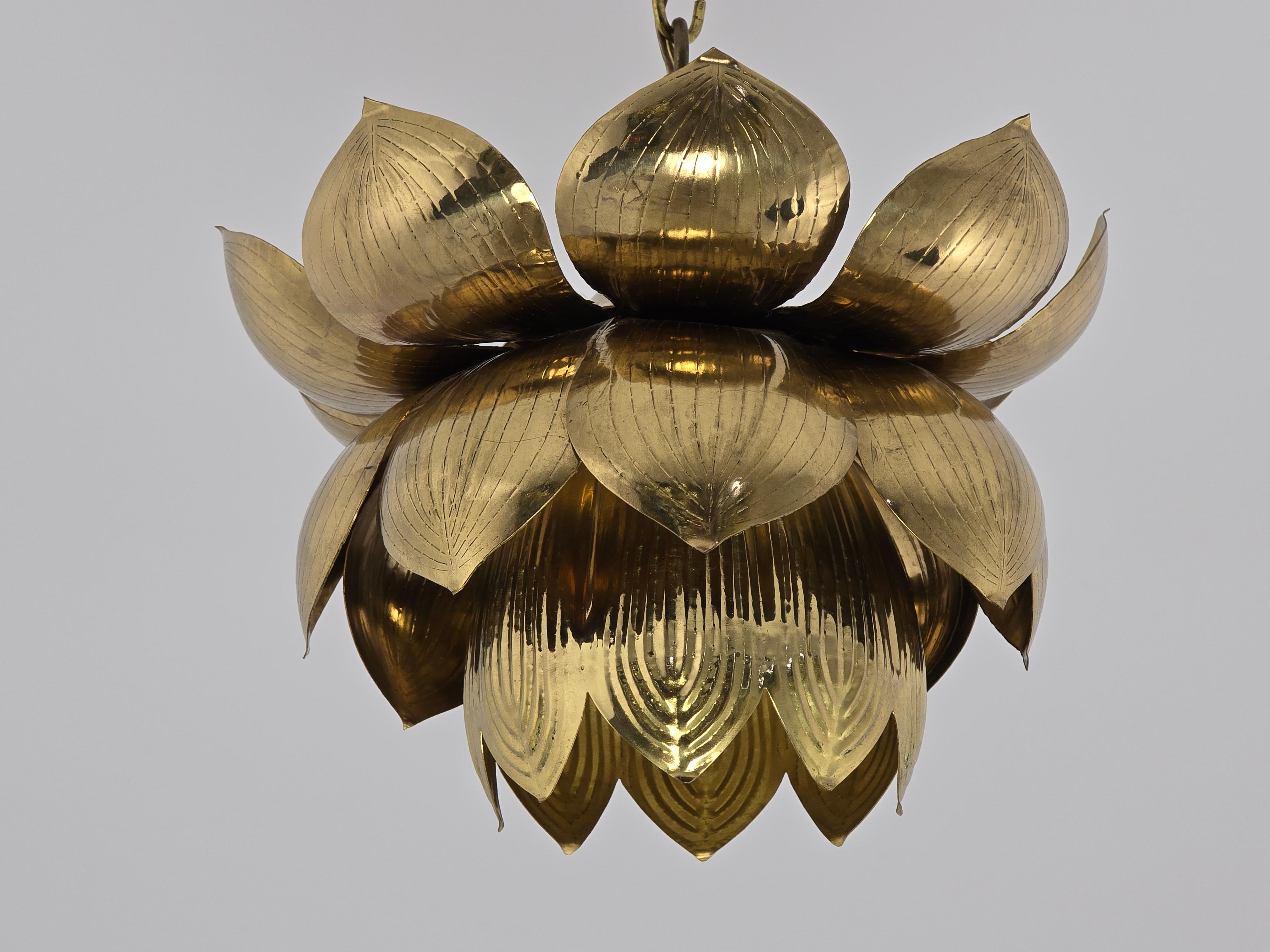 American 1960s Tom Greene Brass Lotus Pendant  for Feldman For Sale