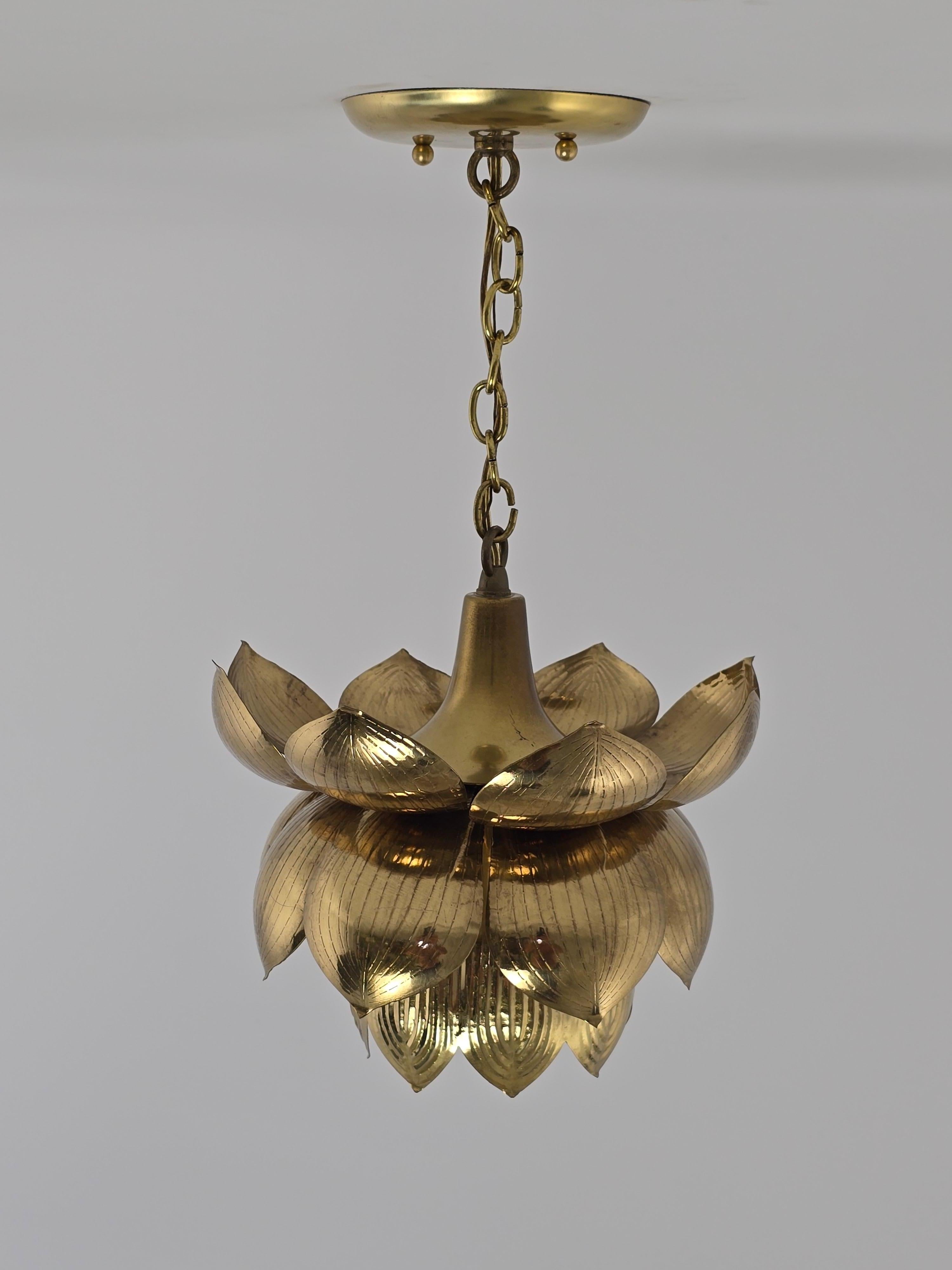 Mid-20th Century 1960s Tom Greene Brass Lotus Pendant  for Feldman For Sale