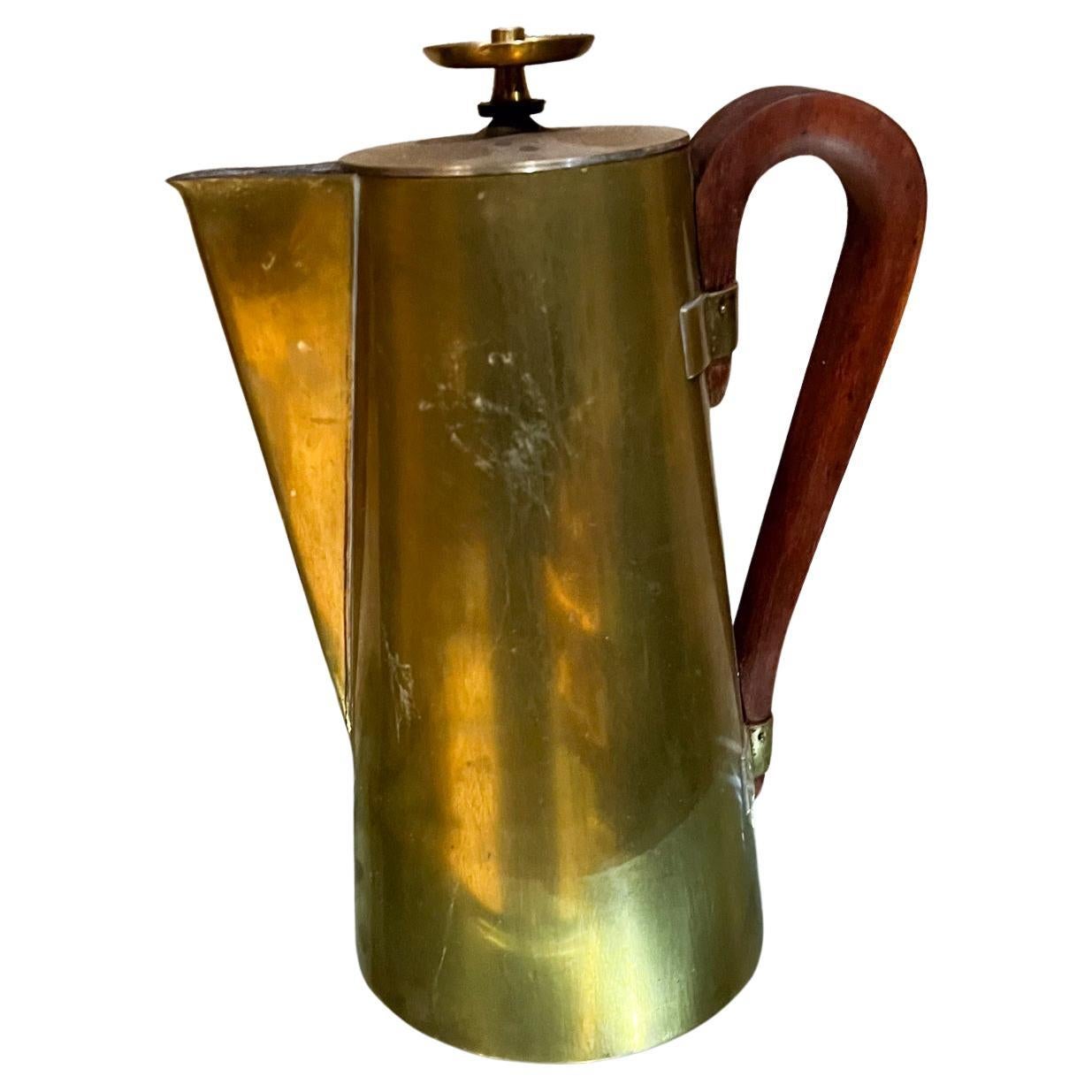 1960s Tommi Parzinger Brass and Walnut Coffee Pot Dorlyn Silversmiths For Sale