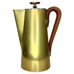 1960s Tommi Parzinger Dorlyn Silversmiths Brass Walnut Coffee Tea Pot Service