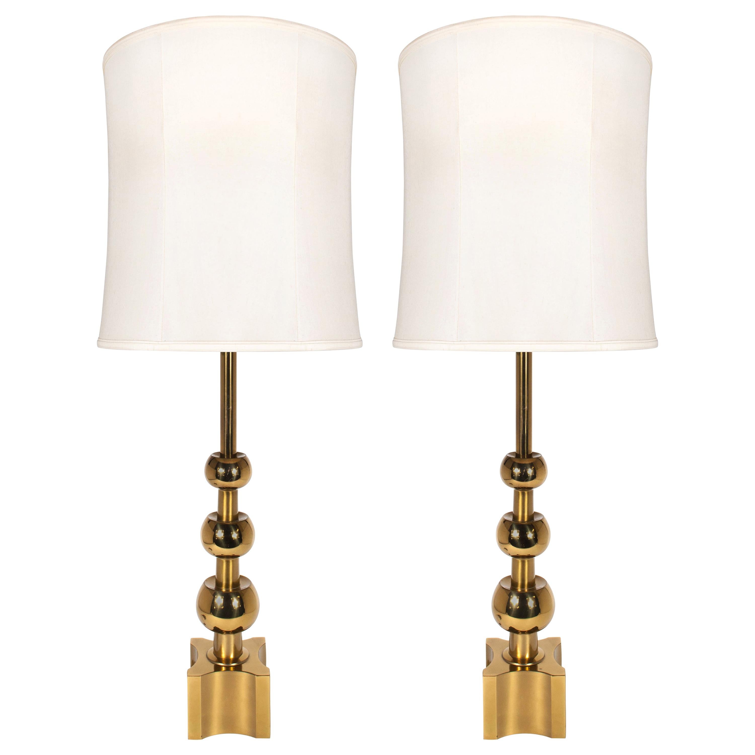 1960s Tommi Parzinger for Stiffel Brass Ball Lamps, a Pair For Sale